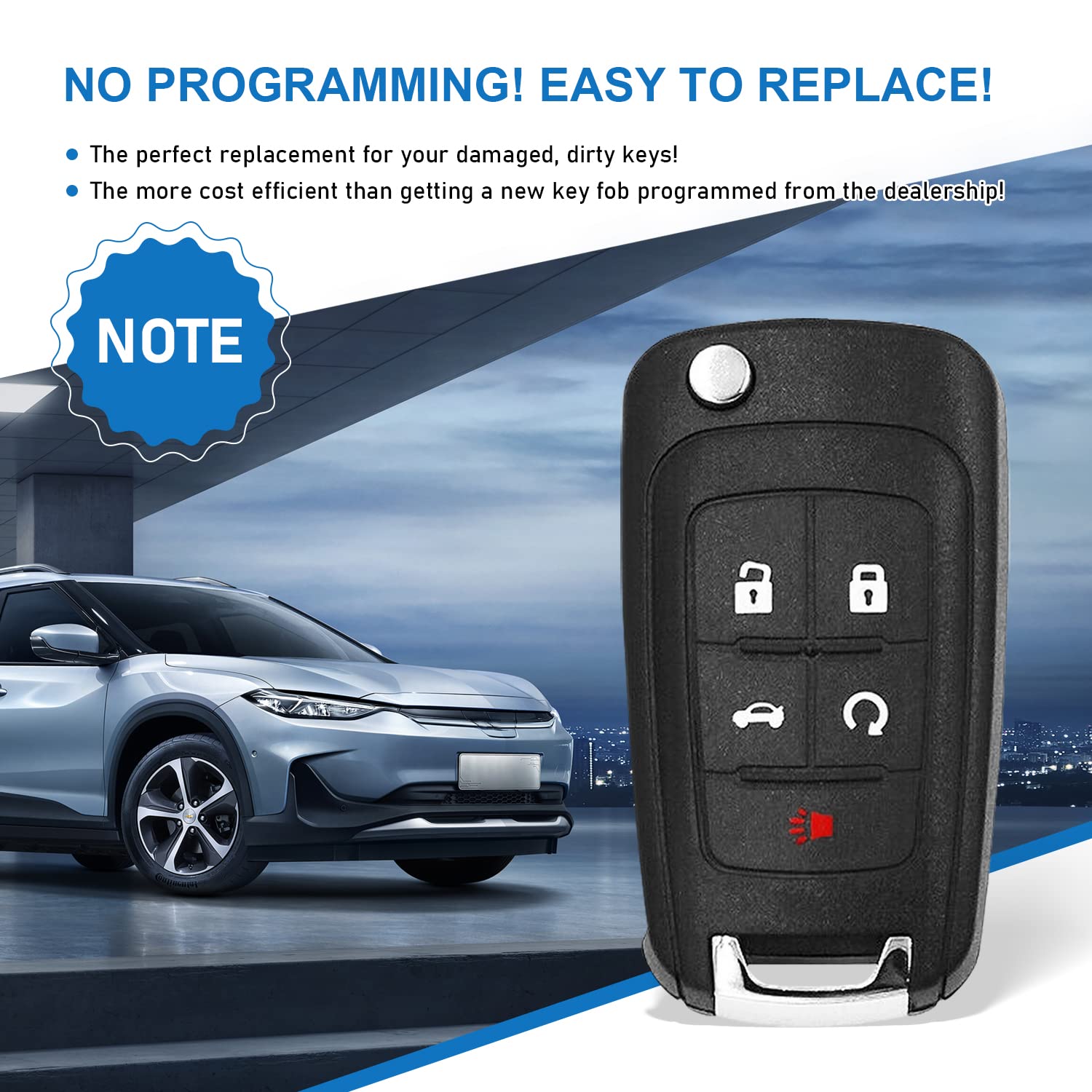 Cauormote Key Fob Shell Case For Chevy Camaro Cruze Equinox Impala Malibu Sonic Gmc, Oht01060512 315Mhz, 2 Pack(Shells Only)