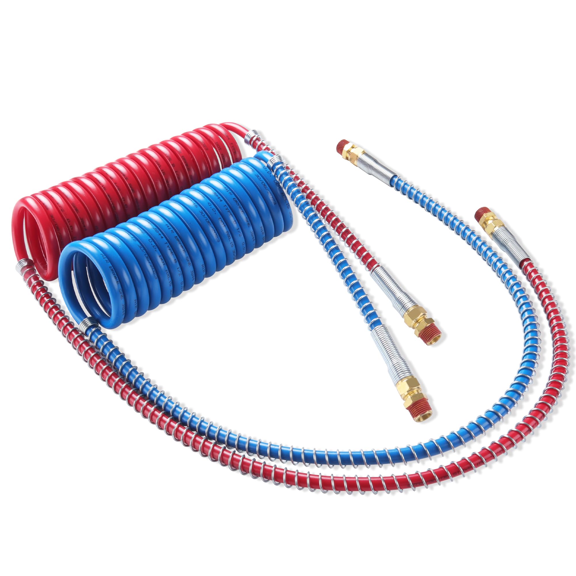 Ailbiuko Semi Truck Air Brake Line Hose Coil Assembly Coiled Set Airline Kit Blue Red Pigtail Air Hose For Tractor Trailer,1/2''
