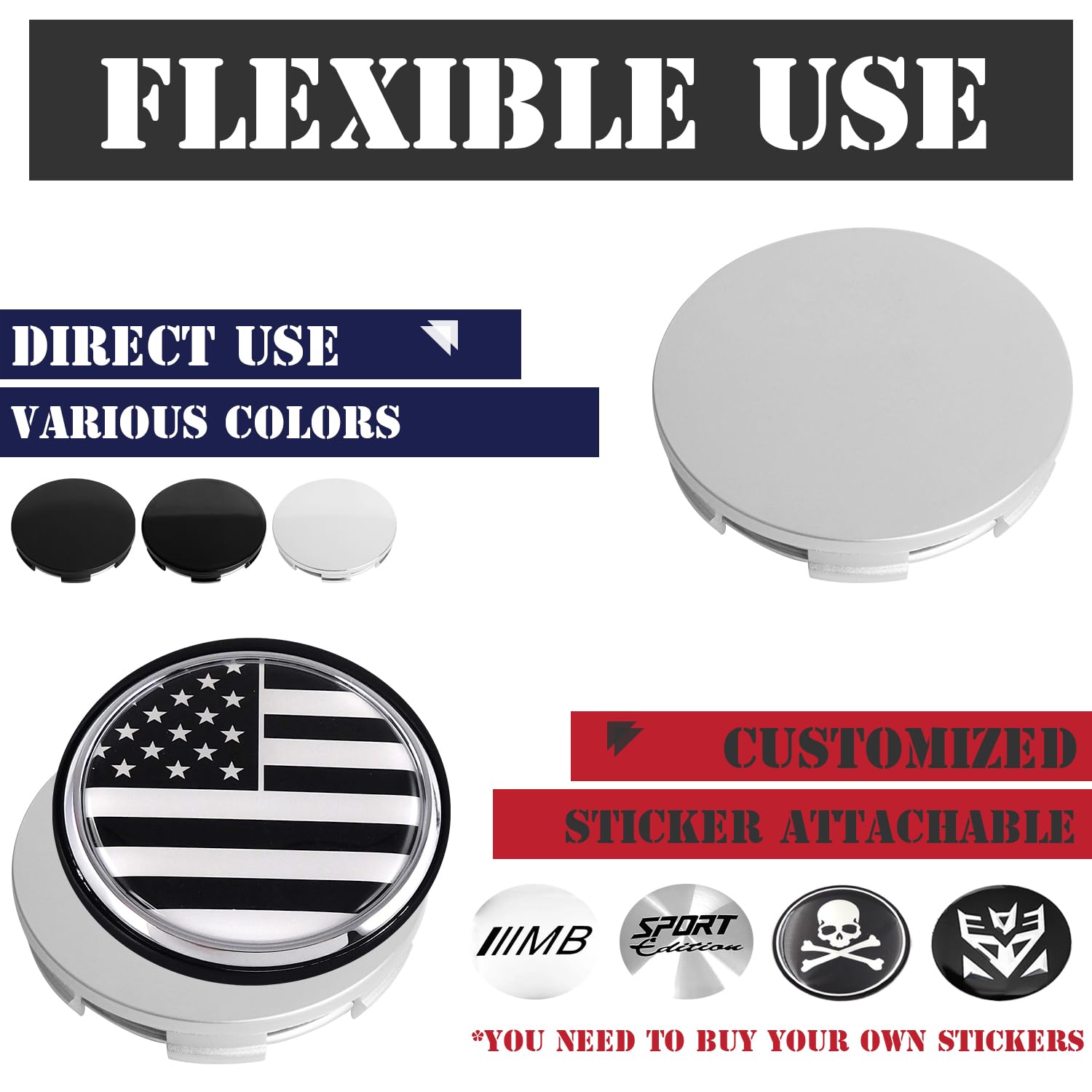 Kitspro 2.7Inch 69Mm Wheel Center Caps For Honda Accord Civic Crv Pilot Rim Hub Caps 44732 S9A A00, Pack Of 4 (Silver, Outer 69M