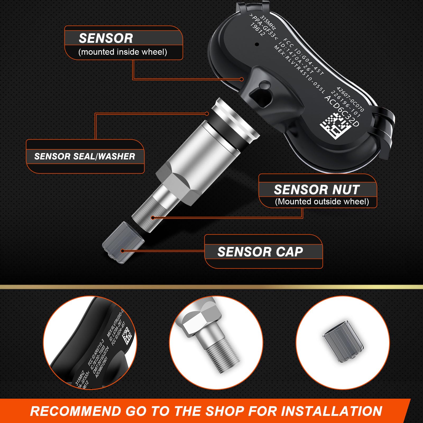 ISINFLASH TPMS Sensors for Toyota Sienna 2006-2020, Sequoia 2006-2017, Tundra 2006-2017, 315MHz Pre-Programmed Tire Pressure Mon