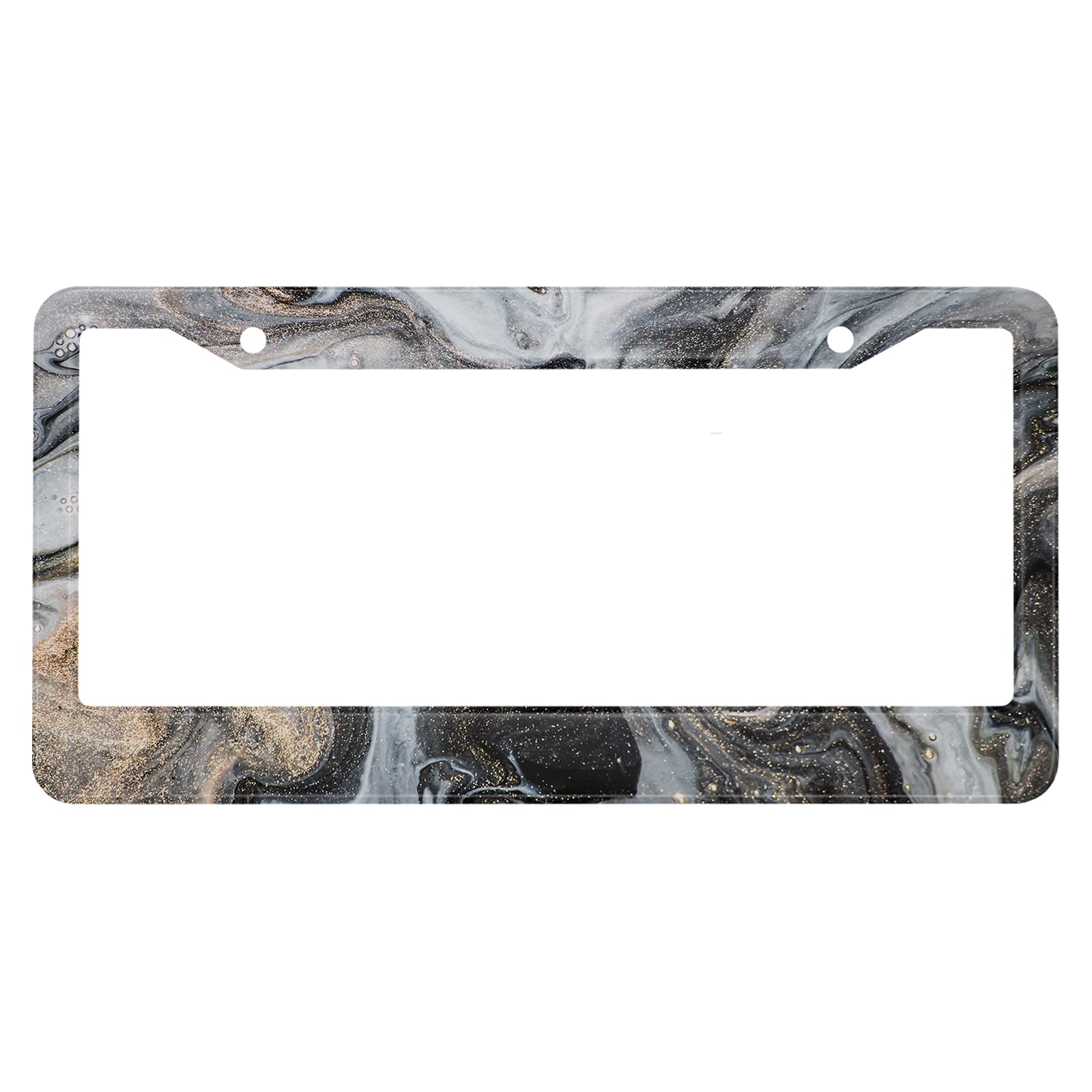 Ofloral Marble Pattern Aluminum Alloy License Plate Frame Flowing Black Gray White Pigment Gold Powder Applicable To Us Standard
