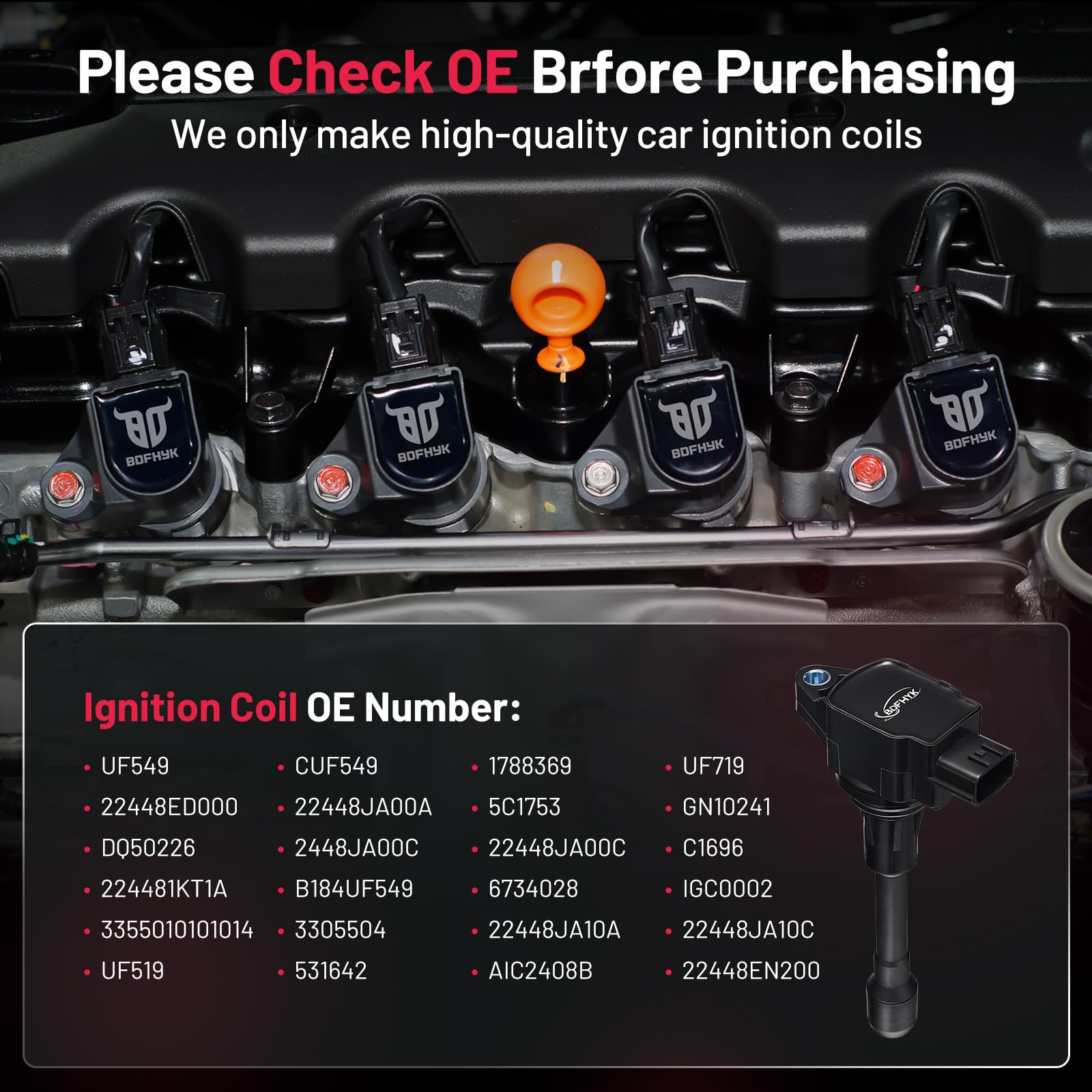 Bdfhyk 4Pcs Ignition Coils Pack Compatible With Altima Cube Sentra Rogue Select Nv200 Pathfinder 1.8L 2.0L 2.5L Compatible With Fx50 M56 Qx60 2.5L 5.0L 5.6L C1696 Uf549 5C1753