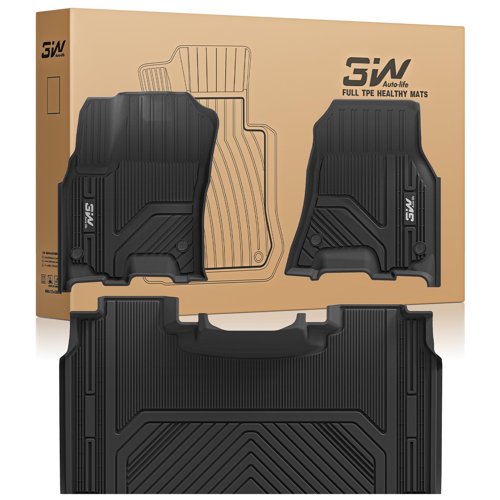 3W Floor Mats Fit For Dodge Ram 1500 2025(With Rear Under-Seat Factory Storage Bucket Seat), Tpe All Weather Custom Fit Floor Li