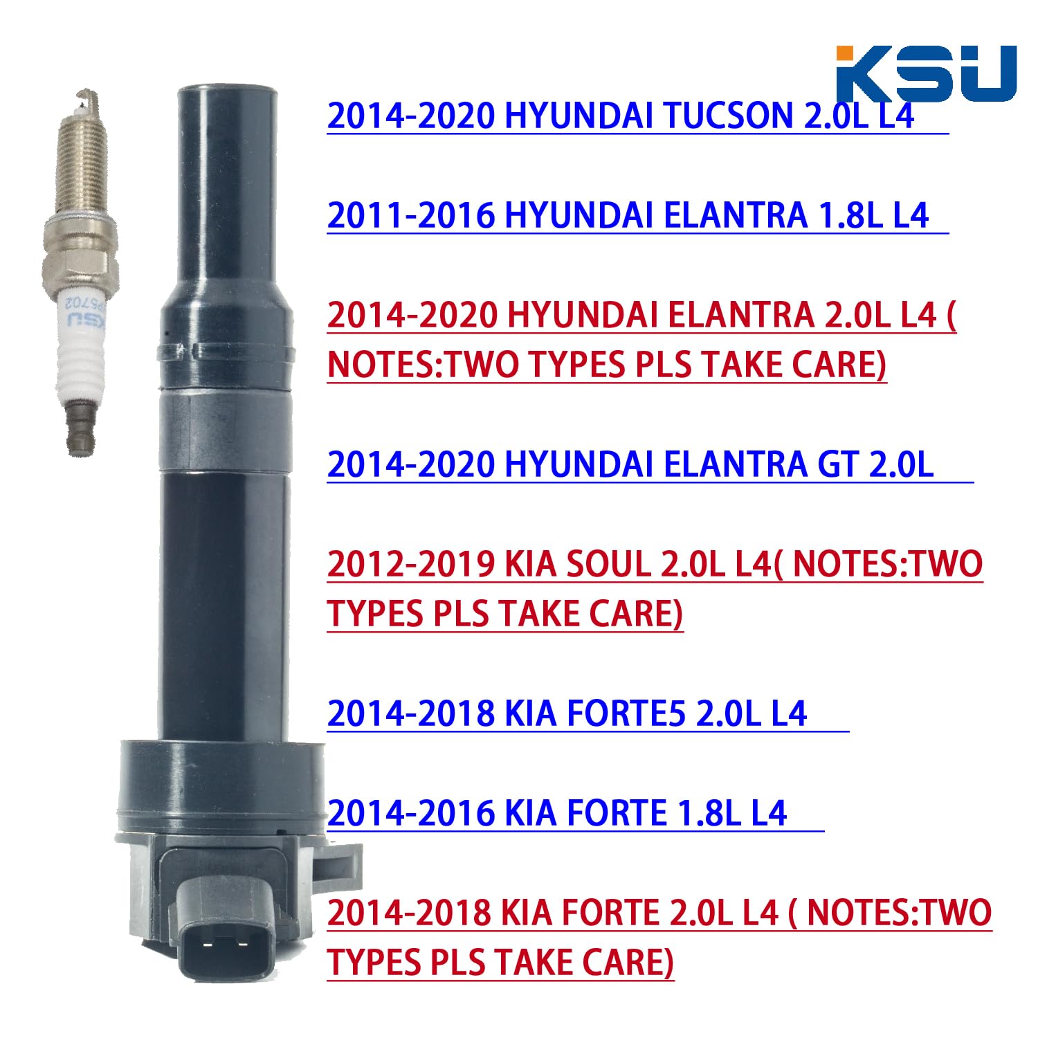 Ignition Coil Pack with Iridium spark plug for Kia Soul Forte Forte5 Hyundai Tucson Elantra Elantra GT (1.8L 2.0L ONLY) 2011-201