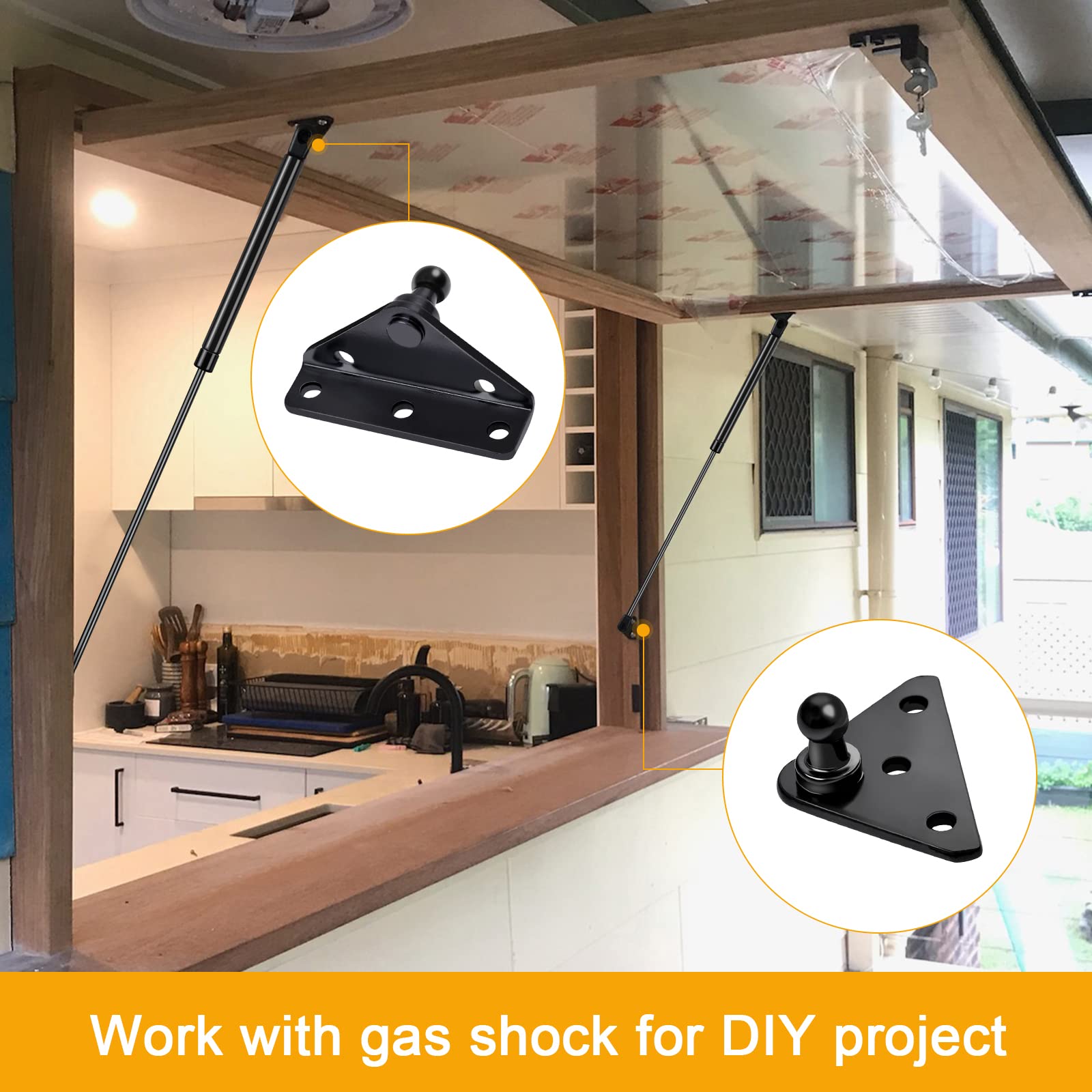 Euplokeer 10mm Ball Stud Mounting Bracket for Gas Shock Spring Strut Prop Lift Support, 2pcs L-Type, 2pcs Flat-Type and 16pcs Sc