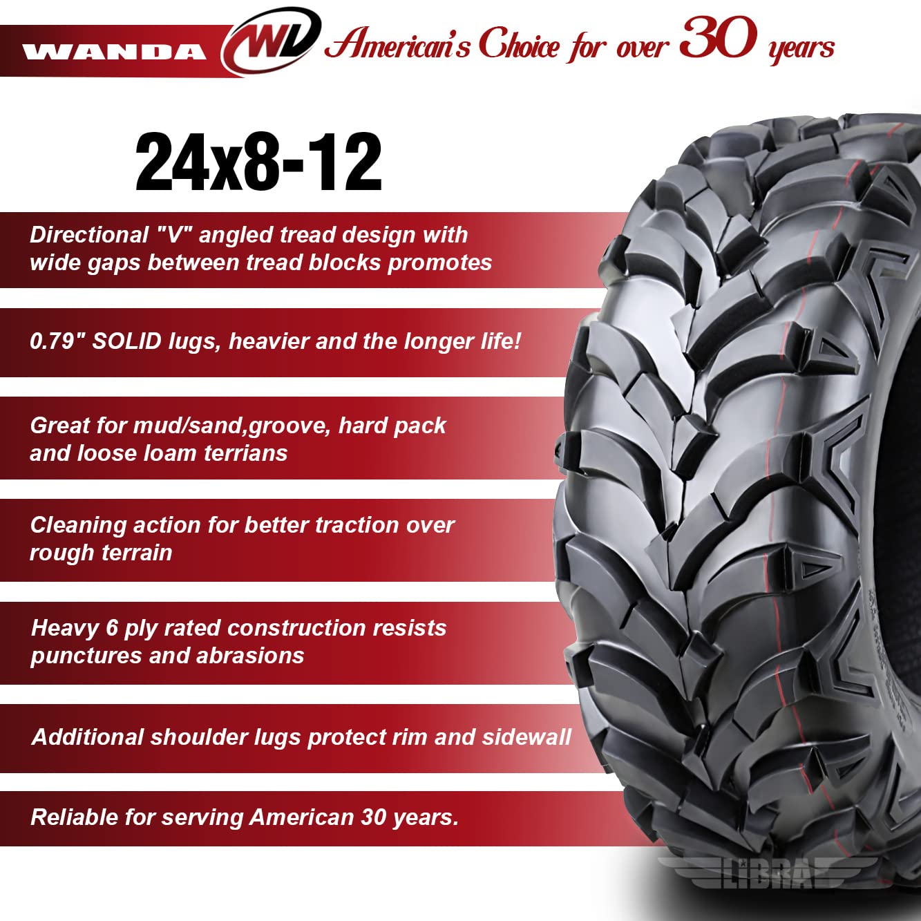 Wanda Set 4 Master Atv/Utv Tires 24X8-12 /6Pr P341-10151