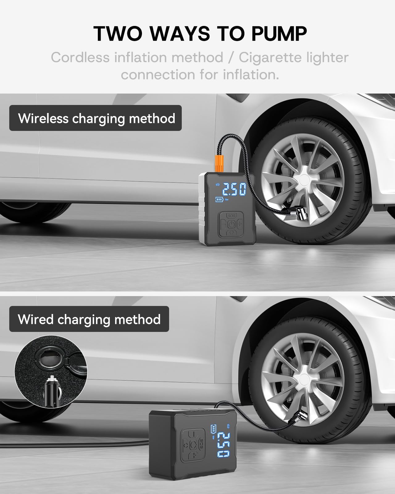 Sumk 2025 Upgrade Jack Pads For Tesla Model 3/Y Accessories 2025, Wireless Universal Tire Inflator Pump Set With Built-In Tire R