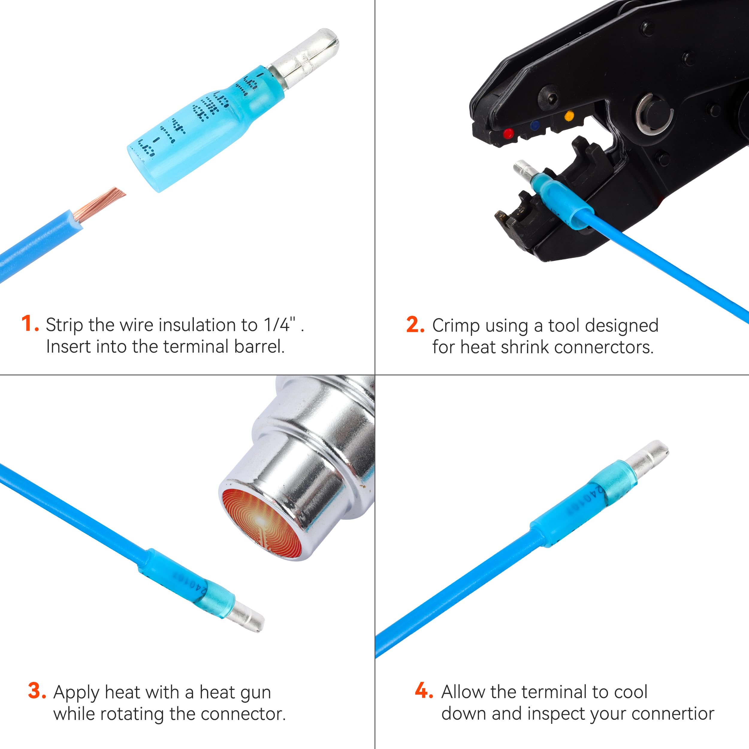 Hks 100 Pcs Heat Shrink Male Bullet Connector - Blue 16-14 Awg - Electrical Wire Connectors Kit - Tinned Copper - Automotive Mar
