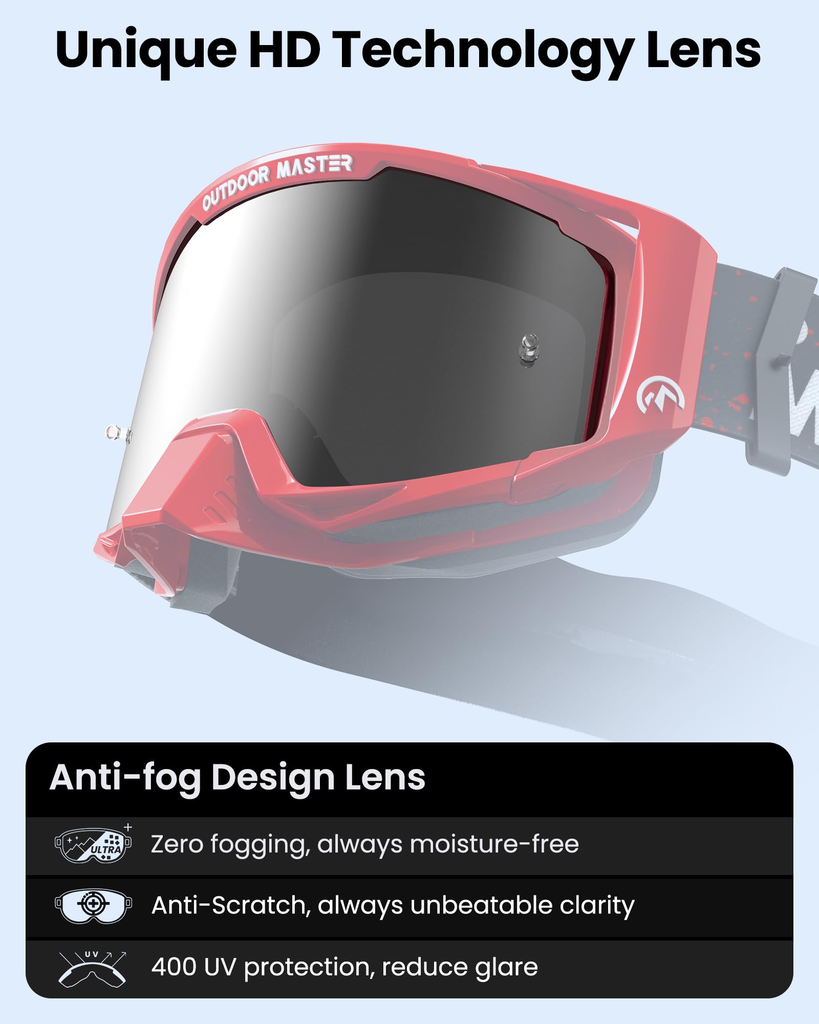 Outdoormaster Mustang Dirt Bike Goggles, Otg Motorcycle Goggles, Motocross Goggles Atv Goggles For Men, Women, Adult, Youth