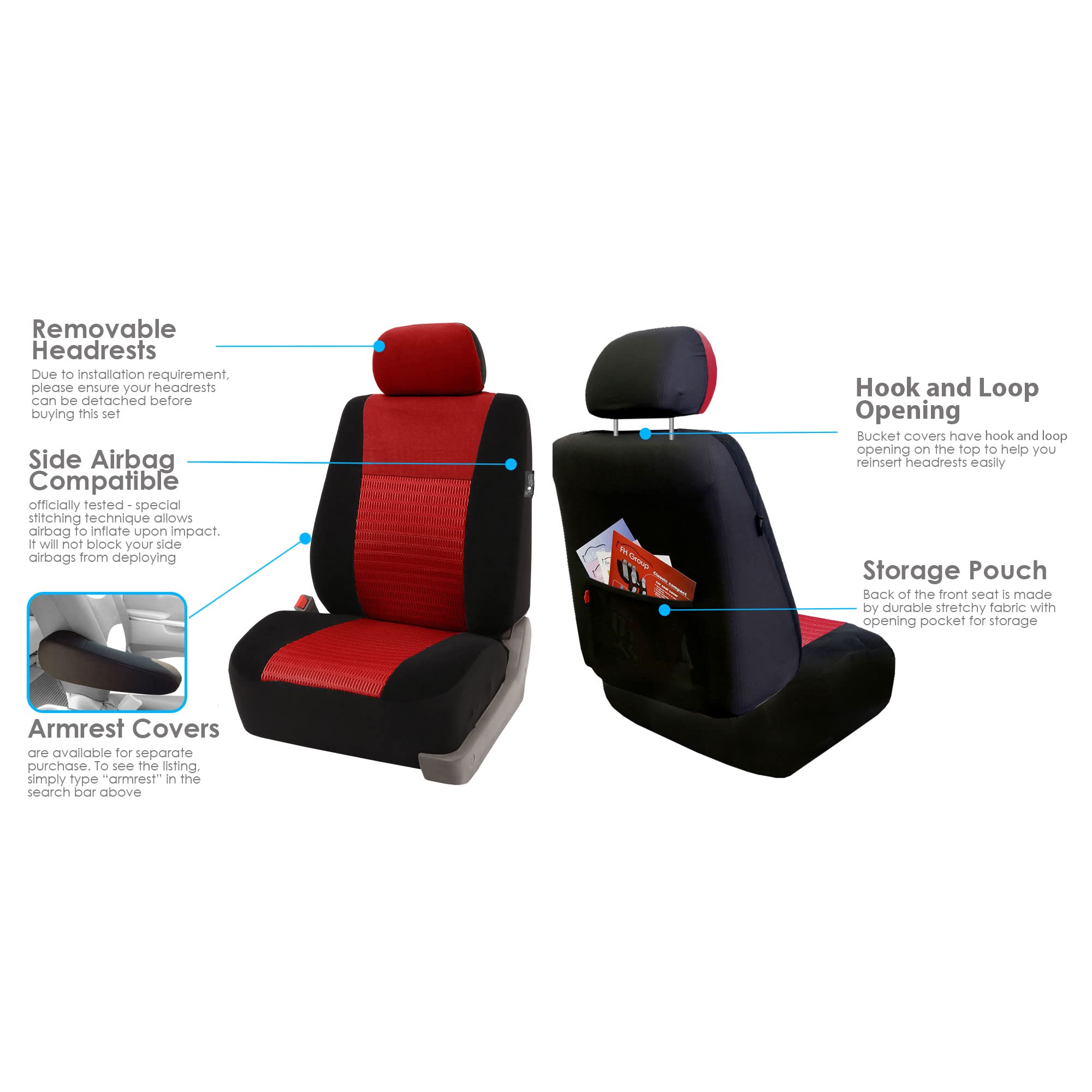 Fh Group Trendy Elegance Front Set Seat Covers, Airbag Compatible (Red/Black)- Universal Fit For Cars, Trucks & Suvs