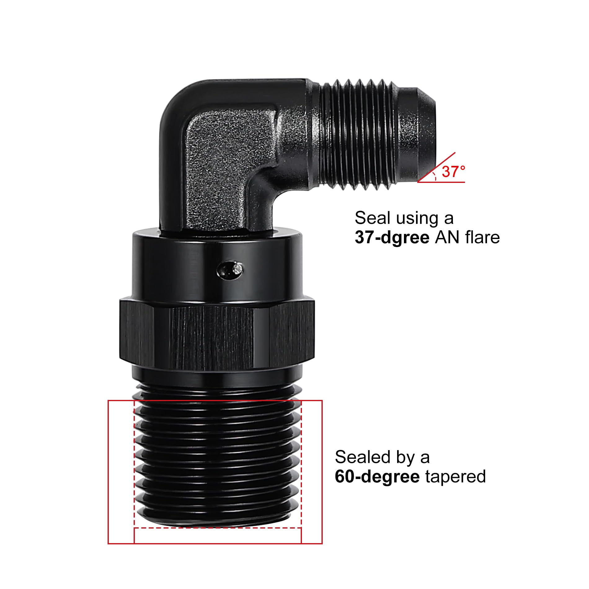 Evil Energy 6An Male Flare To 1/2 '' Npt 90 Degree Swivel Fitting Adapter Aluminum Black