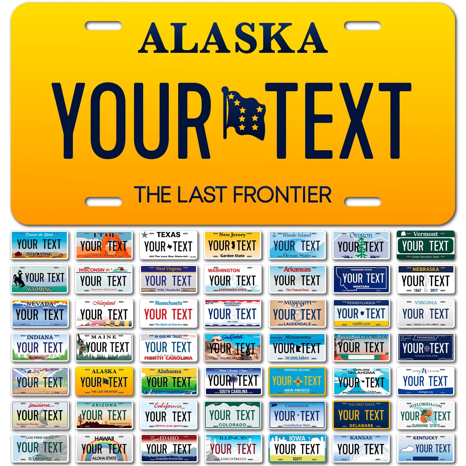 Custom Alaska License Plate, Personalized 50 States Fake License Plate For Front Of Car Sign 6X12 Inches, Rust Free .040 Aluminum, Fade Resistant, Made In Usa By Sigo Signs