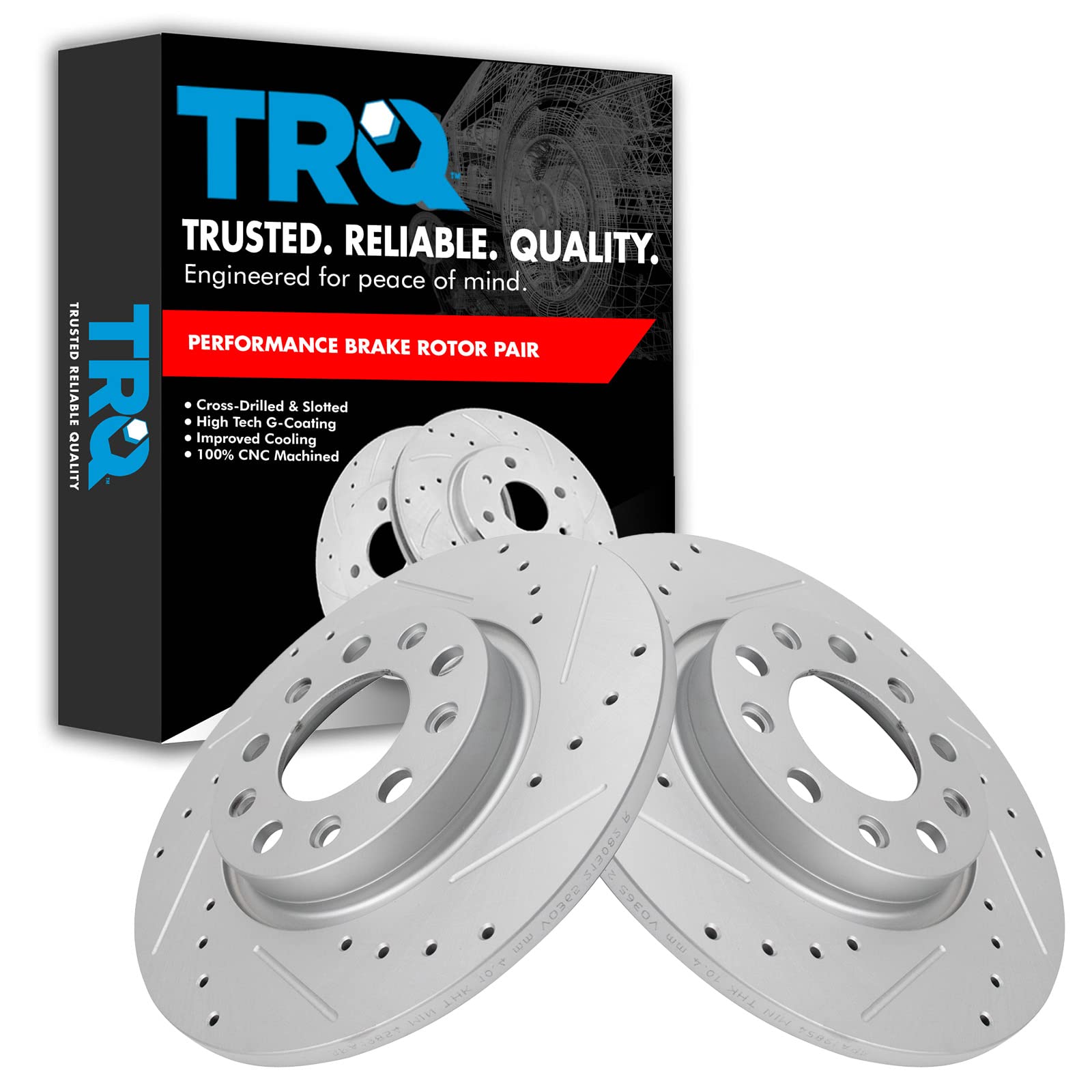 Trq Rear Performance Brake Rotors Set Premium G-Coated Cross Drilled & Slotted Compatible With 2015-2017 Chrysler 200 2014-2021