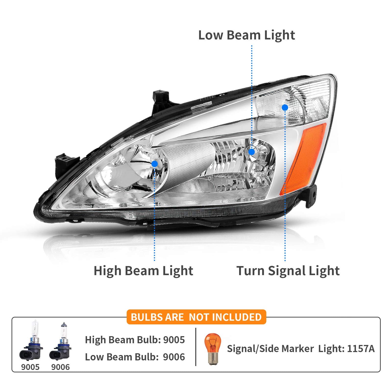 Dwvo Headlight Assembly Compatible With 03-07 2003 2004 2005 2006 2007 Accord Replacement Headlamps Chrome Housing Clear Lens