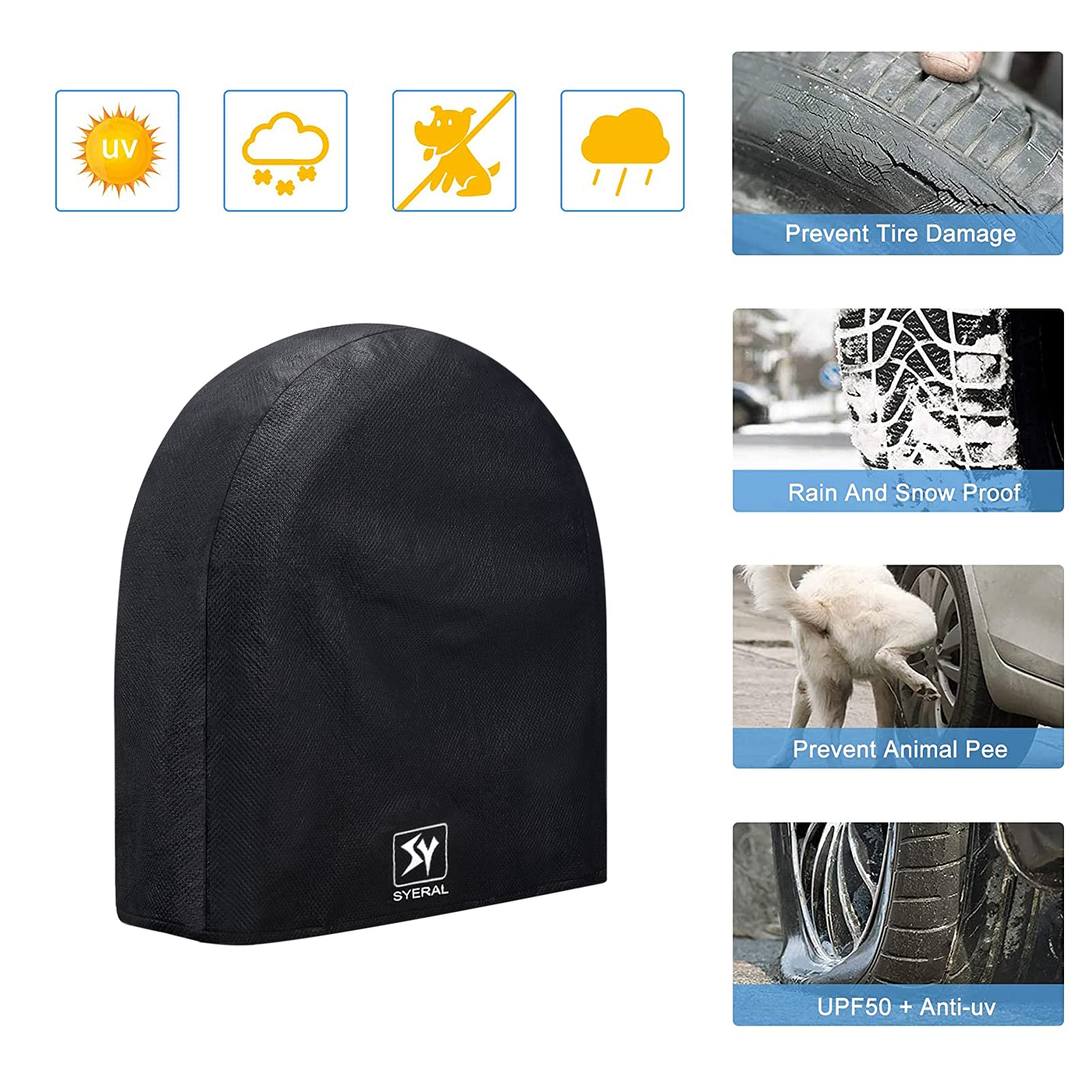 Syeral Tire Covers Set Of 4,Upgraded 5 Layer Nonwoven Rv Wheel Covers, Waterproof Anti-Uv Snow Sun Rain Tire Protectors Covers F