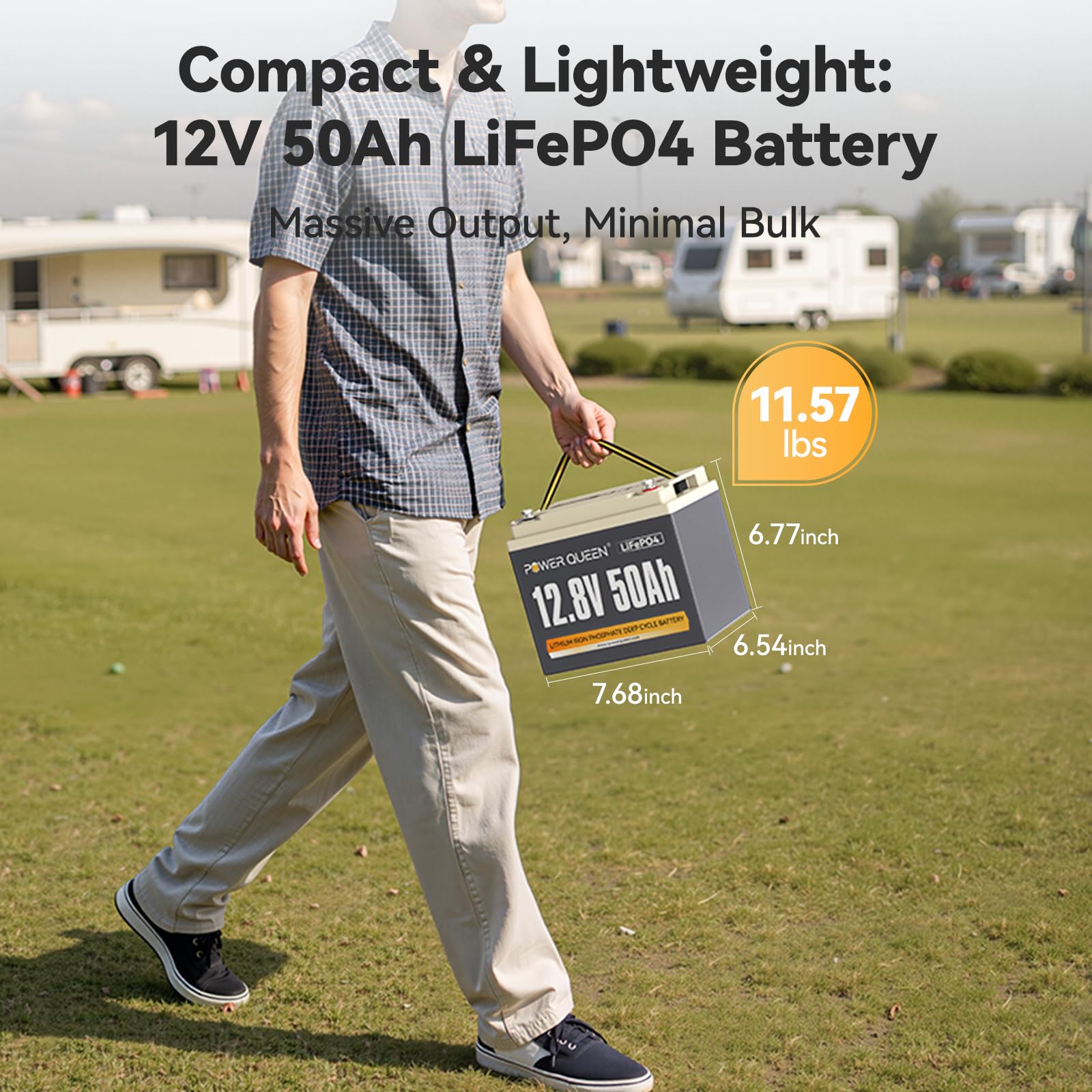 Power Queen 12.8V 50Ah Lifepo4 Battery Upgrade, Grade A Lithium Battery Cells With 50A Bms, Up To 15000 Cycles, Portable & Light