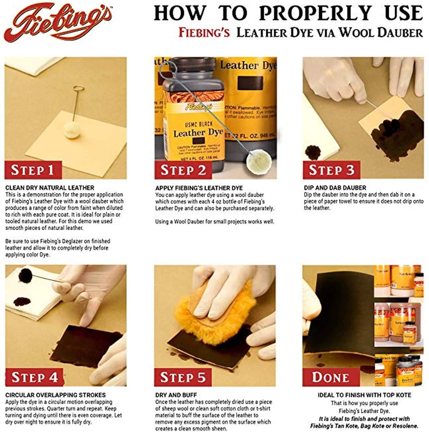 Fiebing'S Leather Dye (4 Fl Oz, Beige) - Alcohol-Based, Penetrating, Permanent Dye For Shoes, Boots, Belts, Bags, Furniture - In