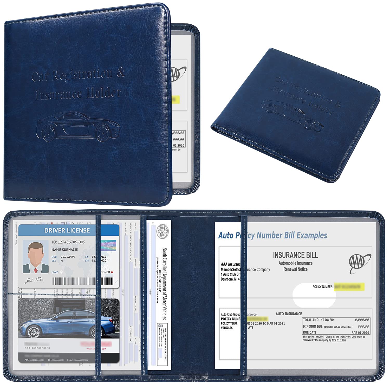 Dmluna Car Registration And Insurance Holder, Folio Leather Vehicle Card Document Glove Box Organizer, Auto Truck Compartment Ac