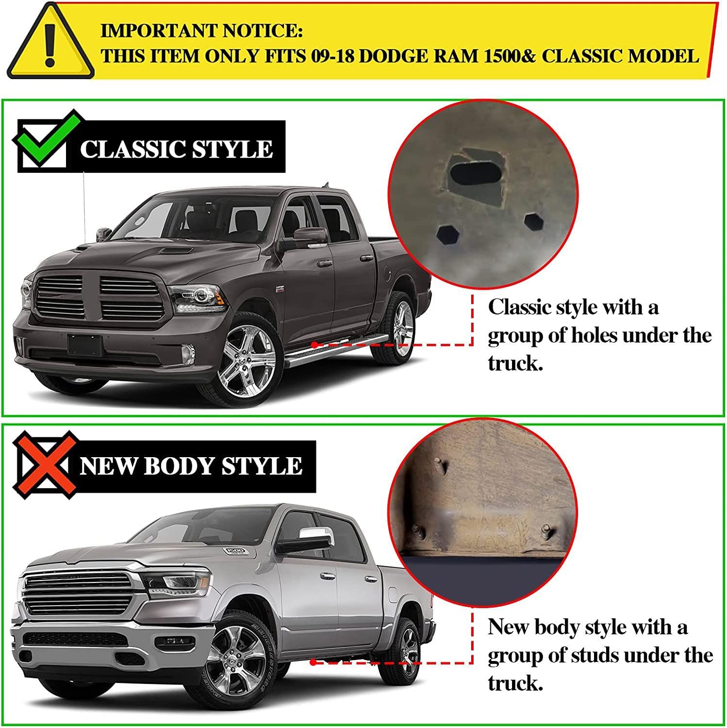 Comnova 6 Inches Running Boards For 2009-2018 Dodge Ram 1500 Quad Cab(Including 2019-2023 Classic)/10-23 Ram 2500/3500, Running Boards & Steps For A Dodge Ram 1500