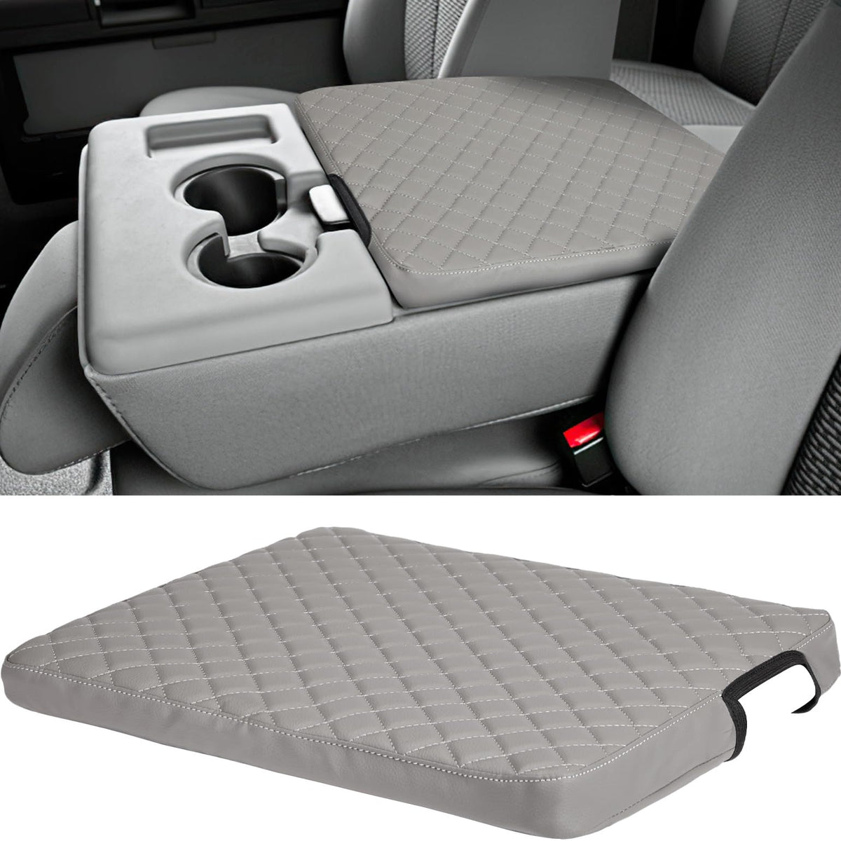 Issyauto Center Console Cover Compatible With 2011-2016 Ford F250 F350 F450 Super Duty With Jump Seat Console, Leather Armrest C