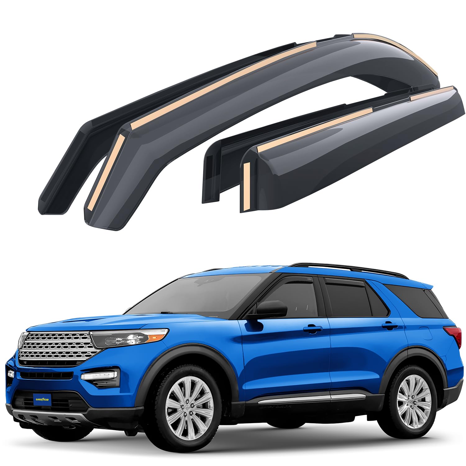 Goodyear Shatterproof In-Channel Window Deflectors For Ford Explorer 2020-2025, Rain Guards, Window Visors For Cars, Vent Deflec