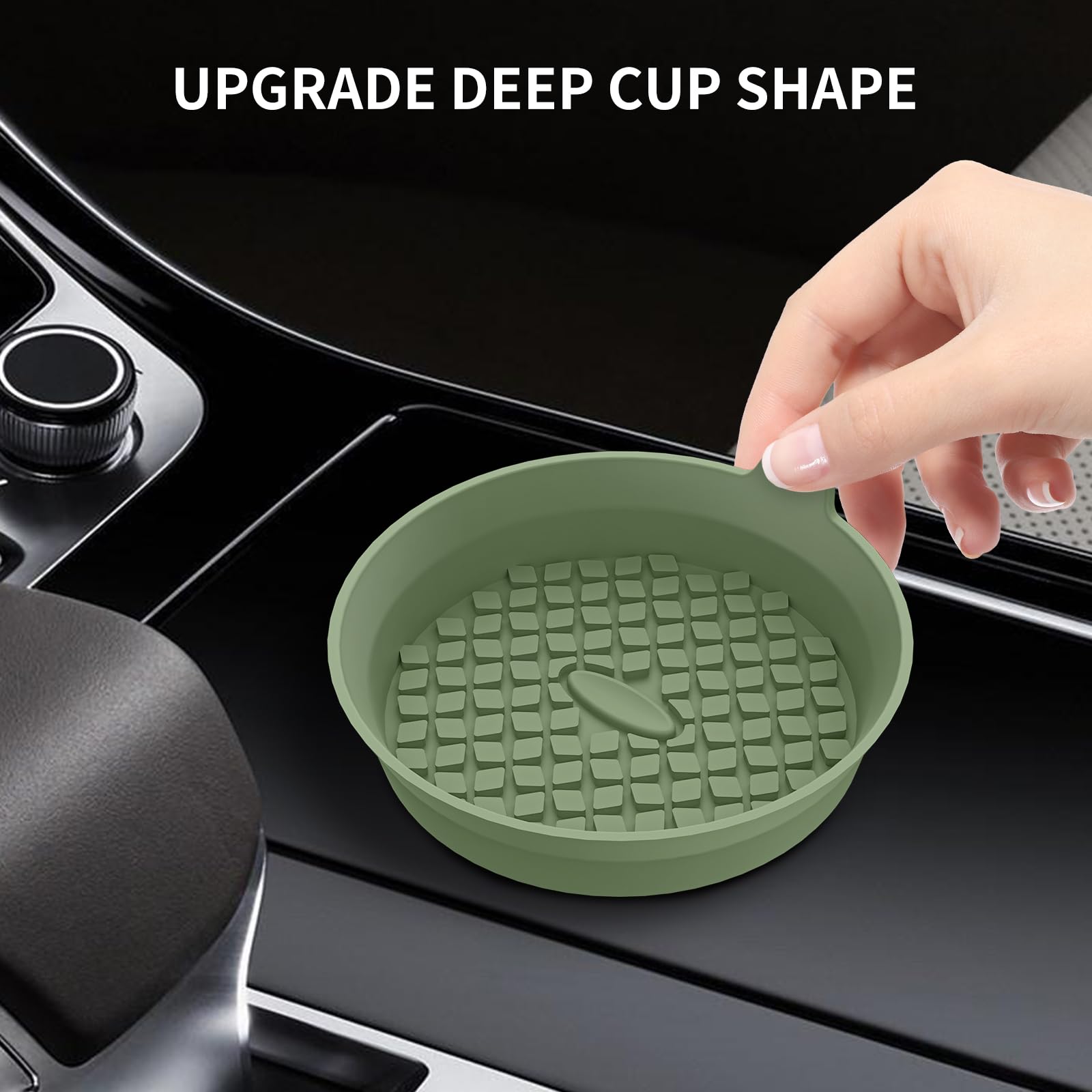 Me.Fan Car Cup Holder Coasters [4 Pack] Silicone Cups Mats, Automotive Universal Non-Slip Recessed Interior Accessories Olive Gr
