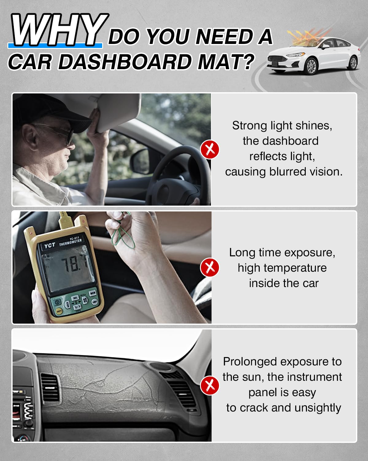 Cartist Dash Cover Fits for Ford Fusion 2013-2020 Dashboard Cover Mat for Fusion Accessories Non-Slip Pad Carpet Anti-Glare