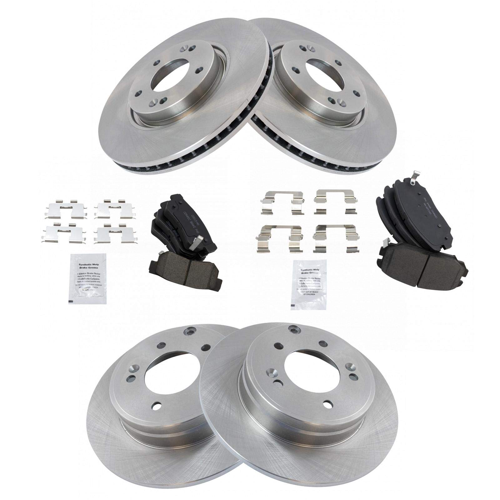 Trq Front And Rear Brake Pad & Rotor Kit Brake Pads Brake Rotor Ceramic Compatible With 2006-2008 Hyundai Sonata