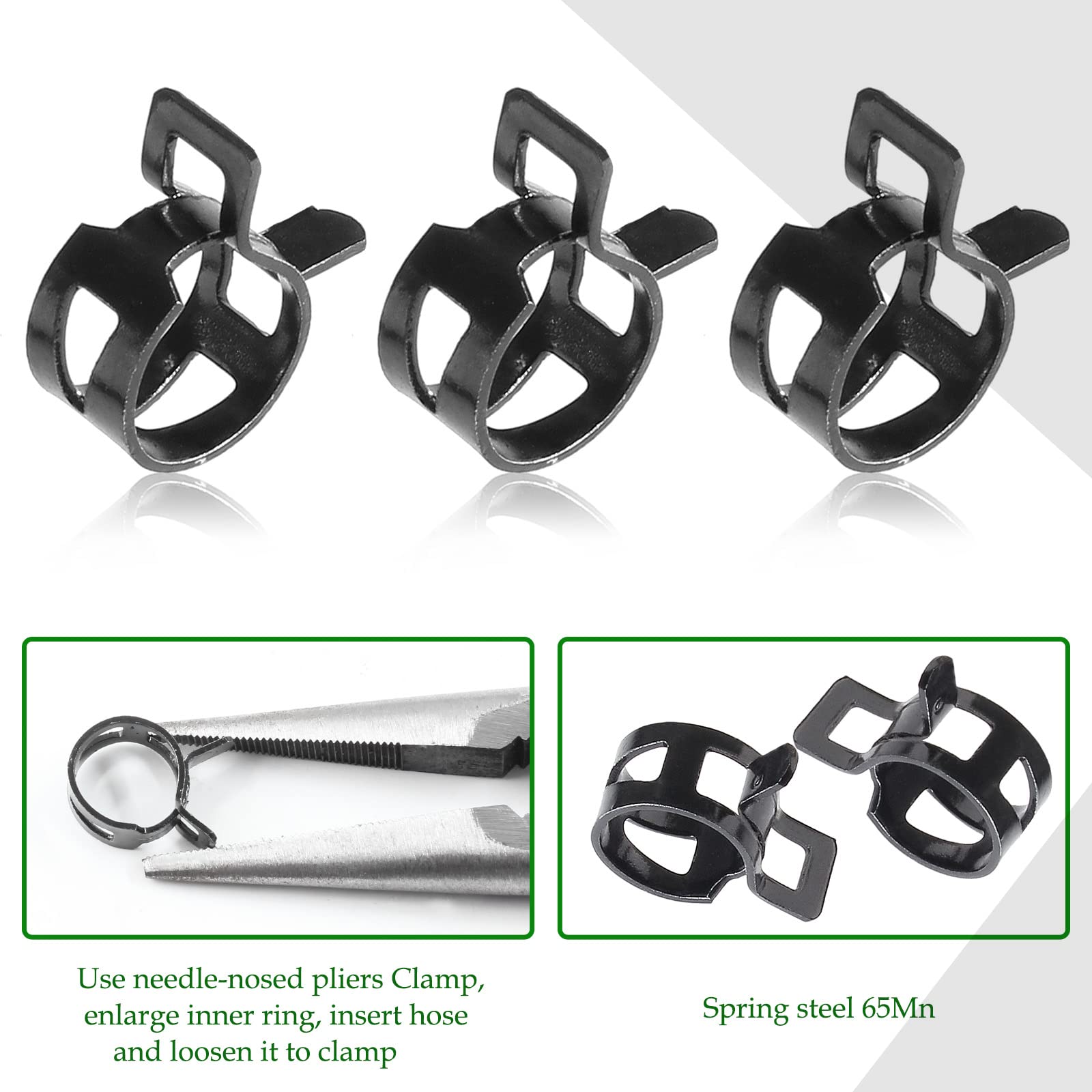 Rierdge 40Pcs 1/2'' Id Spring Band Type Clamps, Fuel Hose Clamps Fasteners, Black Spring Hose Clip For Fuel Hose Line Water Pipe