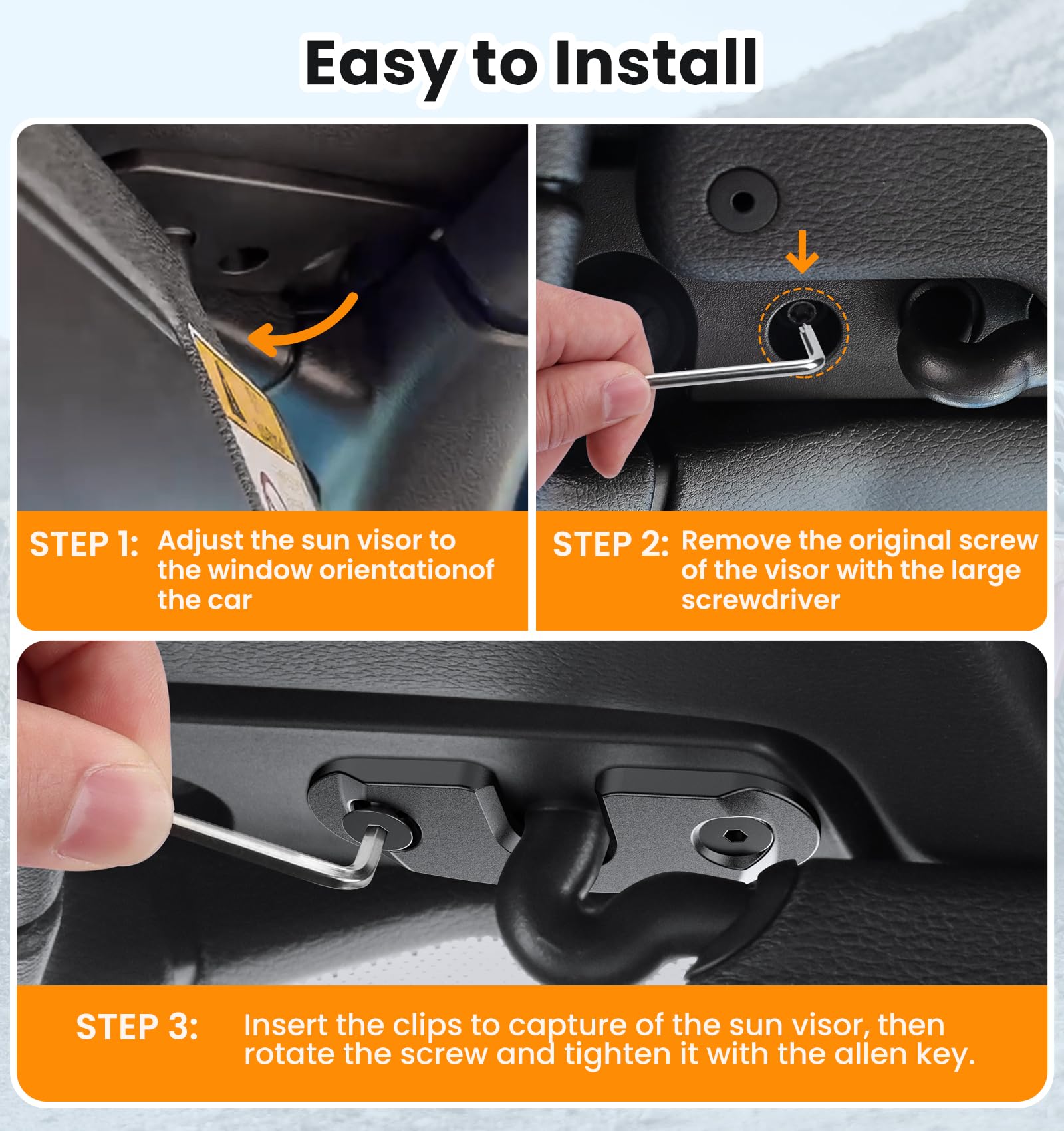 Upgrade Aluminum Alloy Sun Visor Repair Kit Heavy Duty Visor Mounting Clips Compatible with Jeep Wrangler JK JKU 2018/ Wrangler