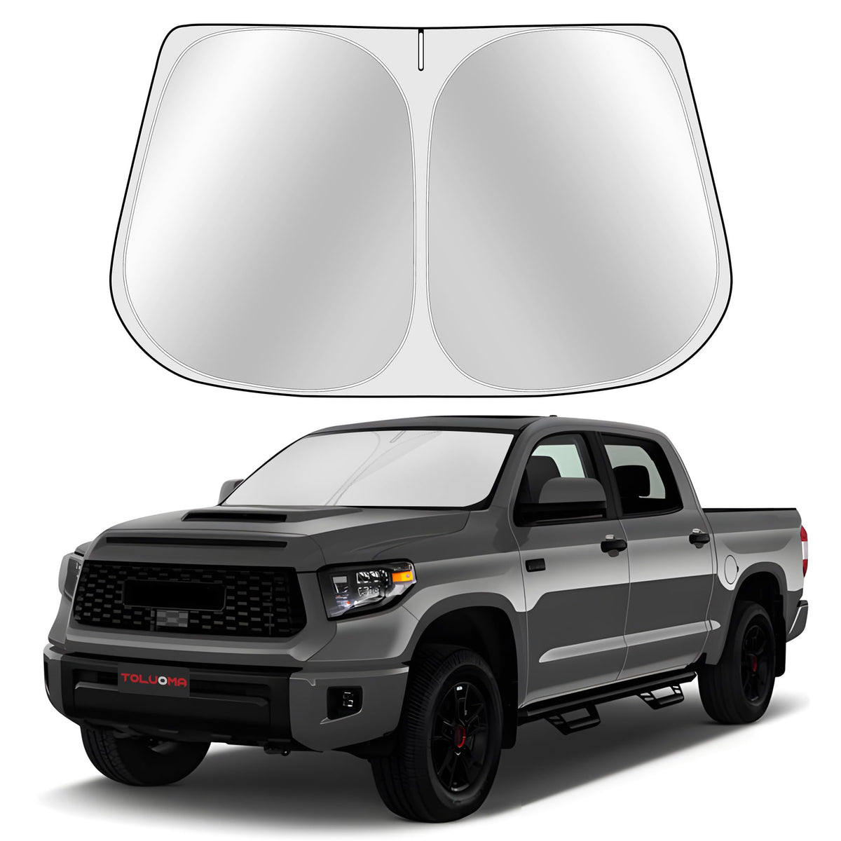 Toluoma Custom Fit Windshield Sun Shade For Toyo-Ta Tundra 2007-2021 - Full Coverage, 210T Reflective Fabric, Double-Layer Desig