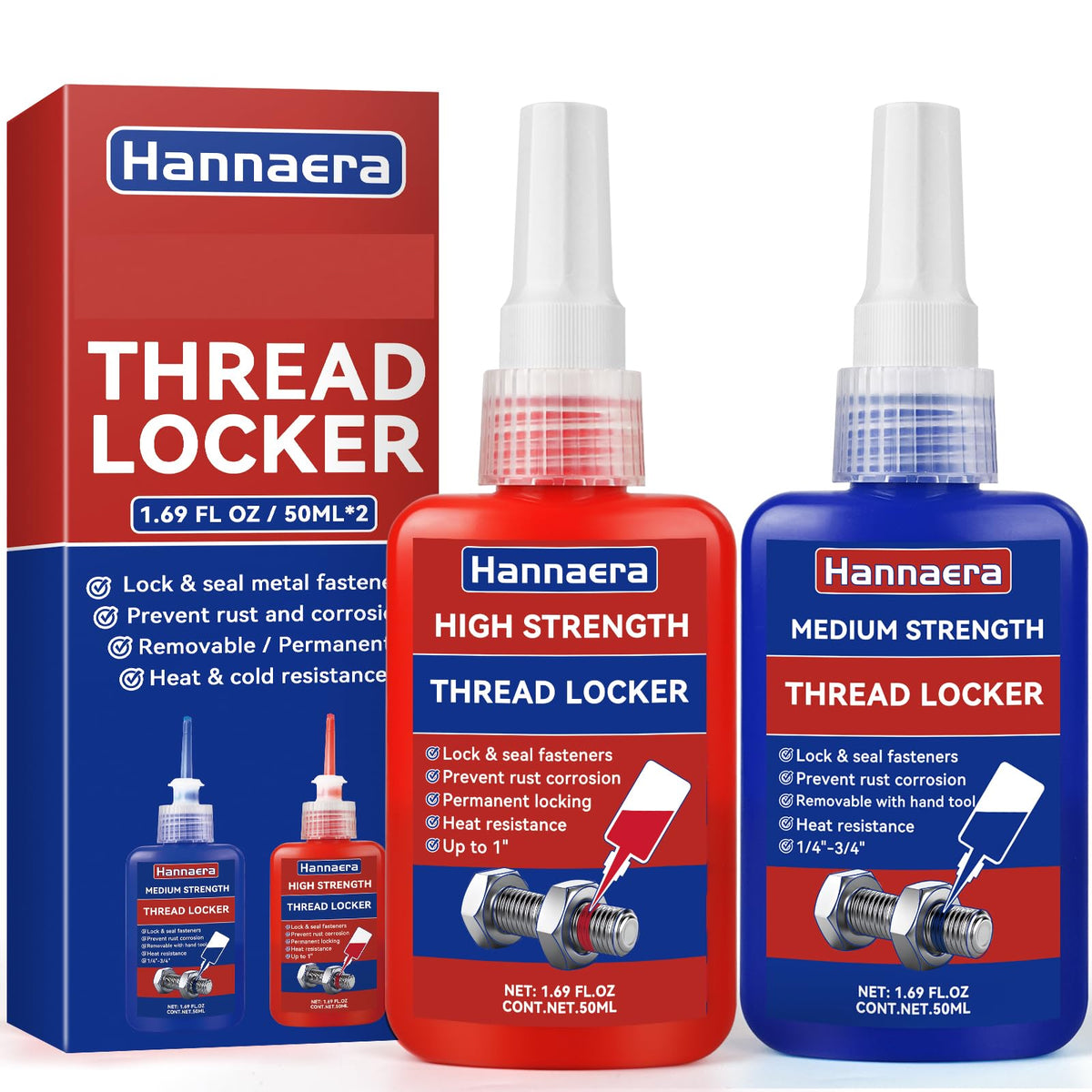 Thread Lock Blue, Threadlocker Medium Strength, Lock And Seal Metal Nuts, Bolts & Fasteners, Removable, All-Purpose, Anaerobic (