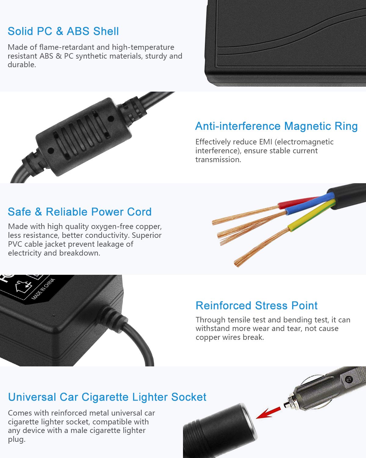 Alitove 110V To 12V Converter - 12V 5A 13.5Ft Car Cigarette Lighter Adapter To Wall Plug Ac To Dc Converter 12 Volt Power Supply