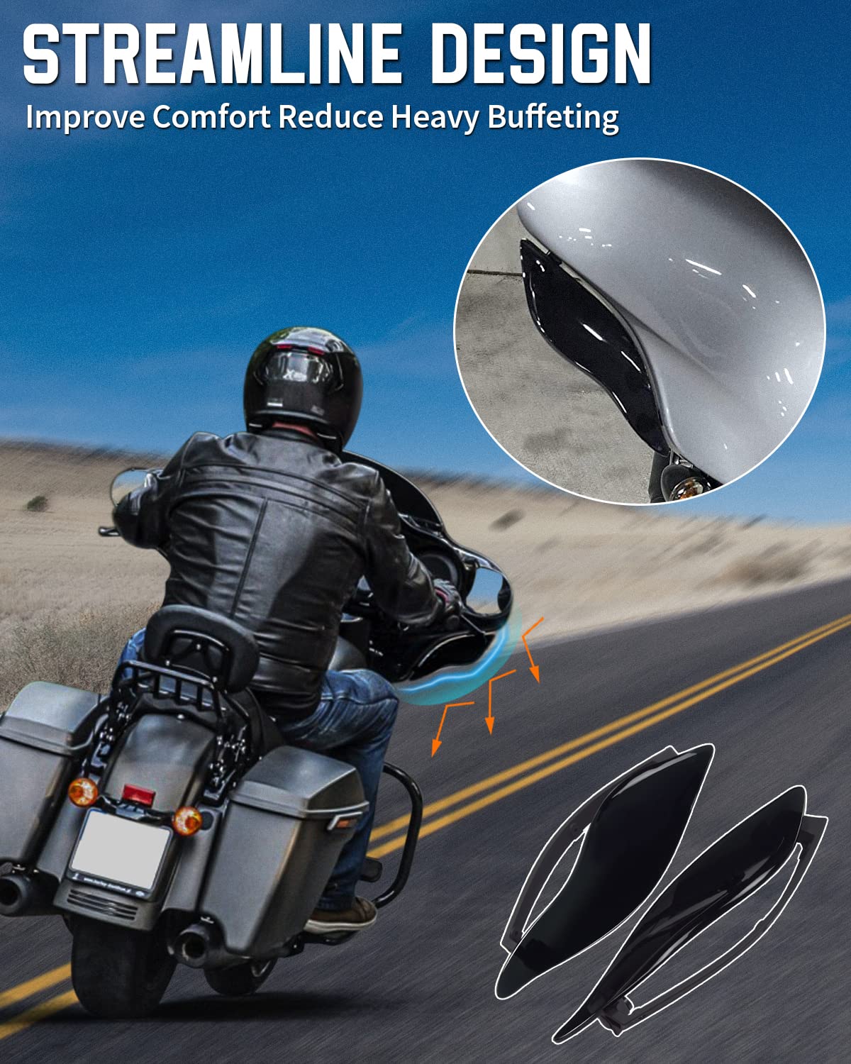 ANONEMOTO Black Adjustable Wind Deflectors Upper Fairing Air Deflectors Compatible for Harley Davidson 2014-2024 Street Glide El
