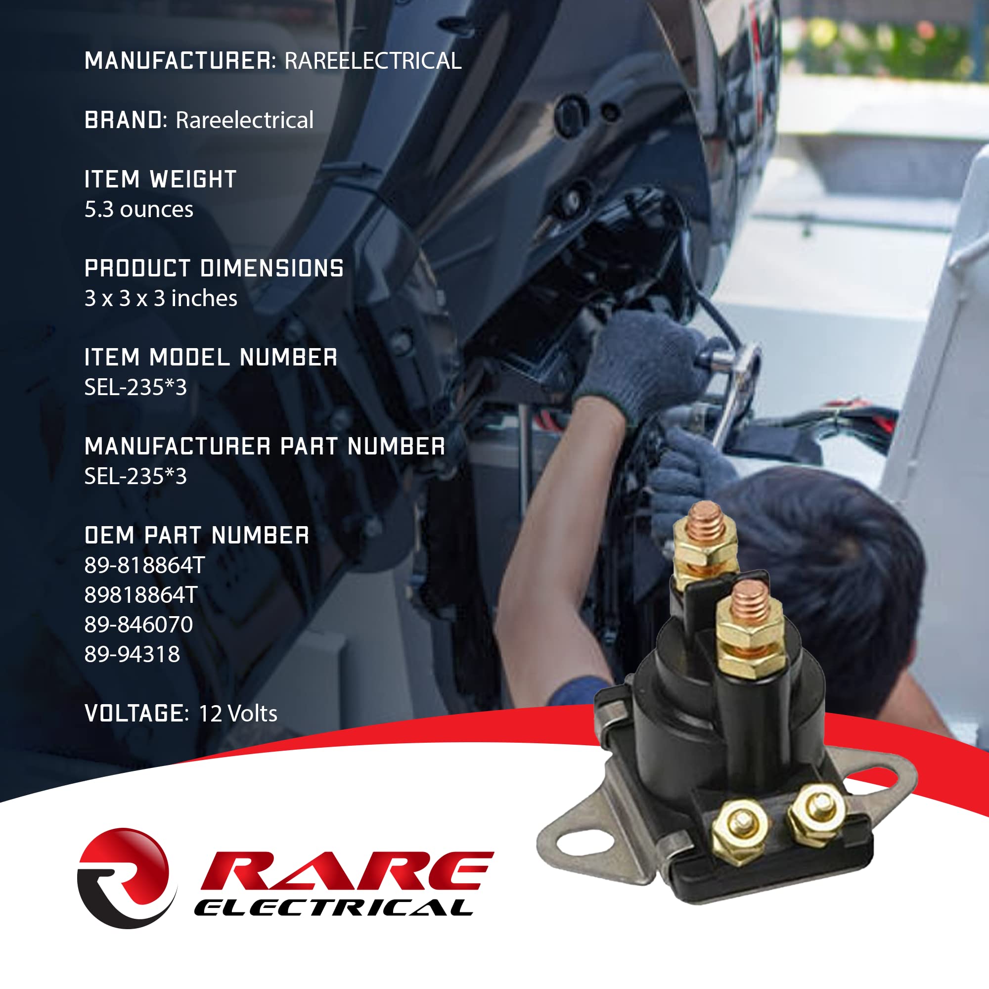 Rareelectrical New 12V Solenoid Compatible With Mercury Mariner Outboard Motors 89-818864T 89-846070 89-94318 89-96158 89-96158T
