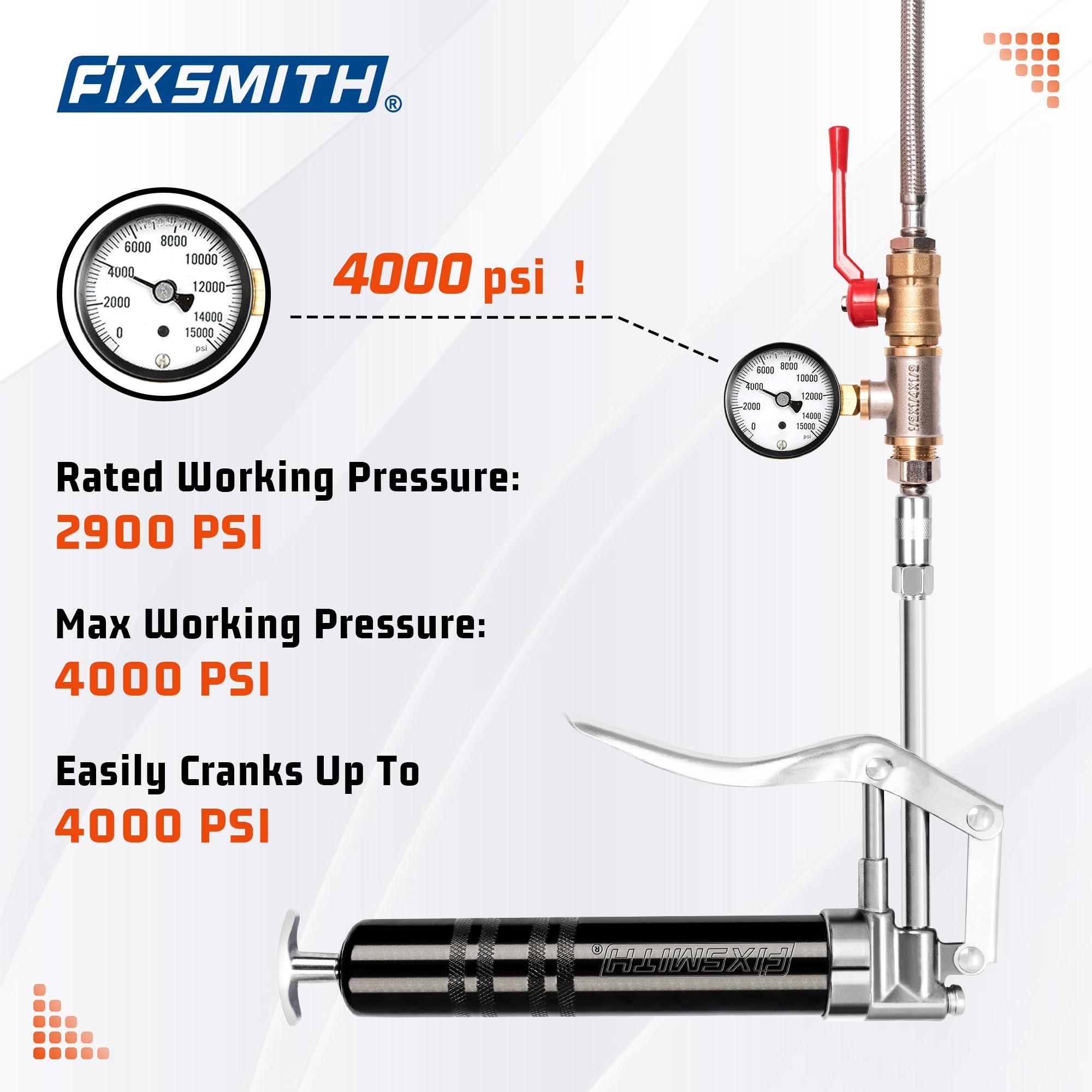FIXSMITH Mini Grease Gun, Small Pistol Grip Grease Gun, Design for 3oz Cartridges. with 6.6 inch Rigid Extension Pipe, 3-Way Loa