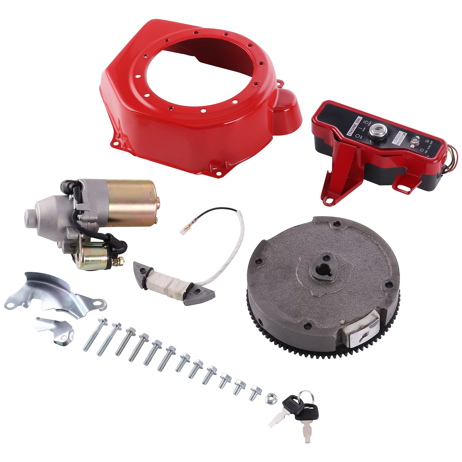 MOFANS Electric Starter Motor Kit Fit for GX200 6.5HP GX160 5.5HP Engines Starter with Solenoid Flywheel with Ring Gear Key Swit