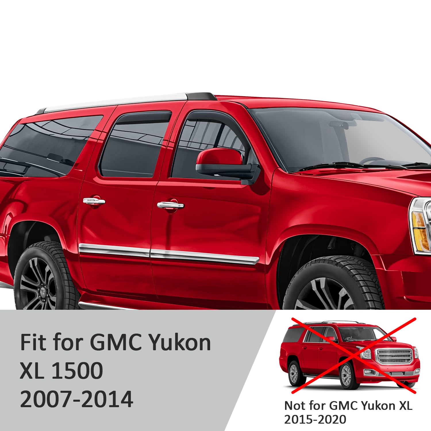 Voron Glass In-Channel Extra Durable Rain Guards For Gmc Yukon Xl 1500 2007-2014, Window Deflectors, Vent Window Visors, 4 Piece