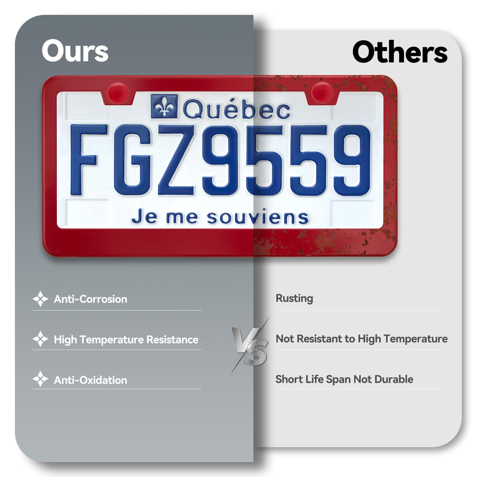 Ohuhu Matte Aluminum License Plate Frame With Red Screw Caps, 2Pcs 2 Holes Red Licenses Plates Frames, Car Licenses Plate Covers