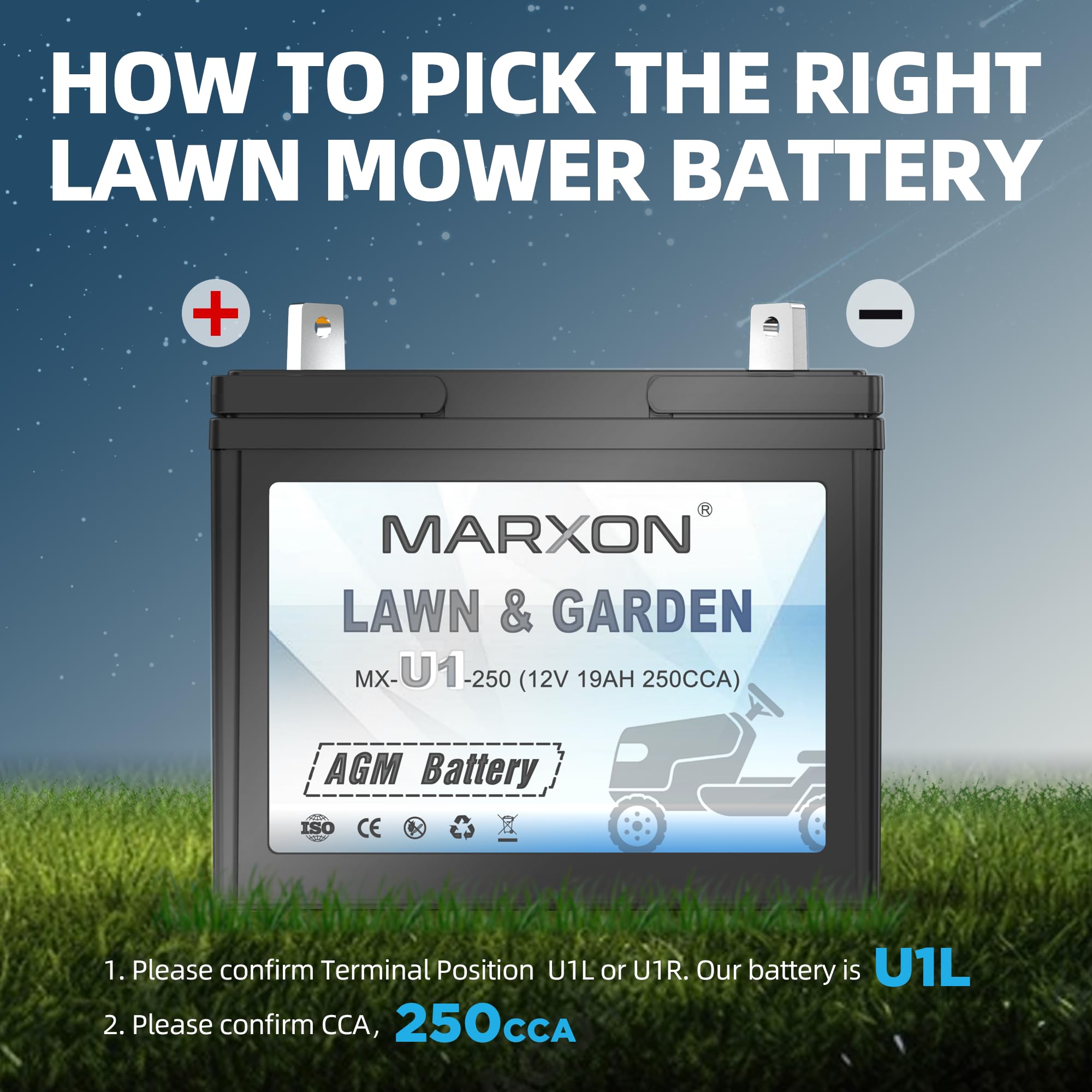 MARXON U1 Riding Lawn Mower Batteries, Garden Tractors Battery Maintenance Free AGM Battery, Compatible with Troy-Bilt, John Dee