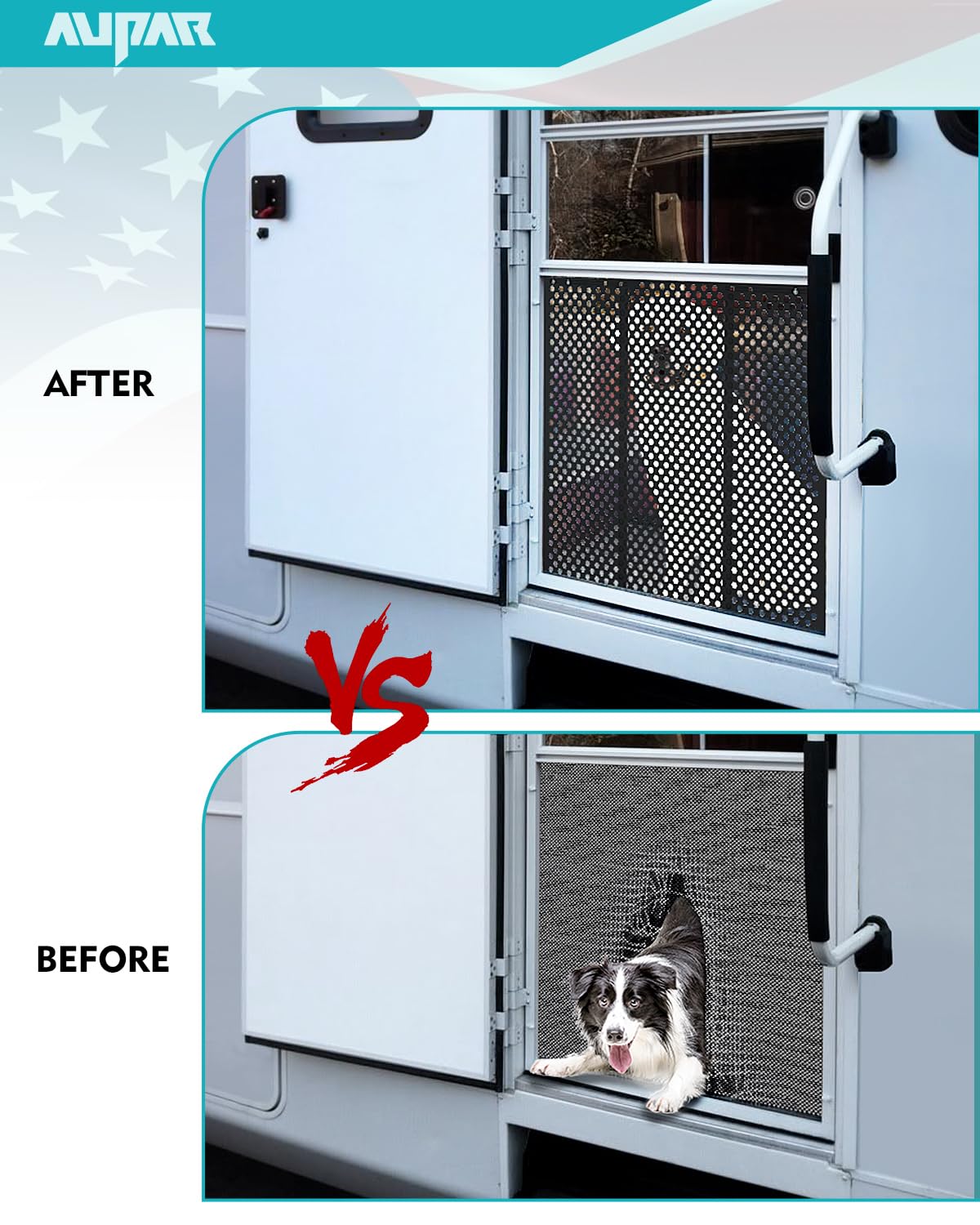 Aupar Aluminum Alloy RV Entry Screen Door Grille Adjusts from 22- 31.5, Adjustable RV Door Screen Protector, Flag