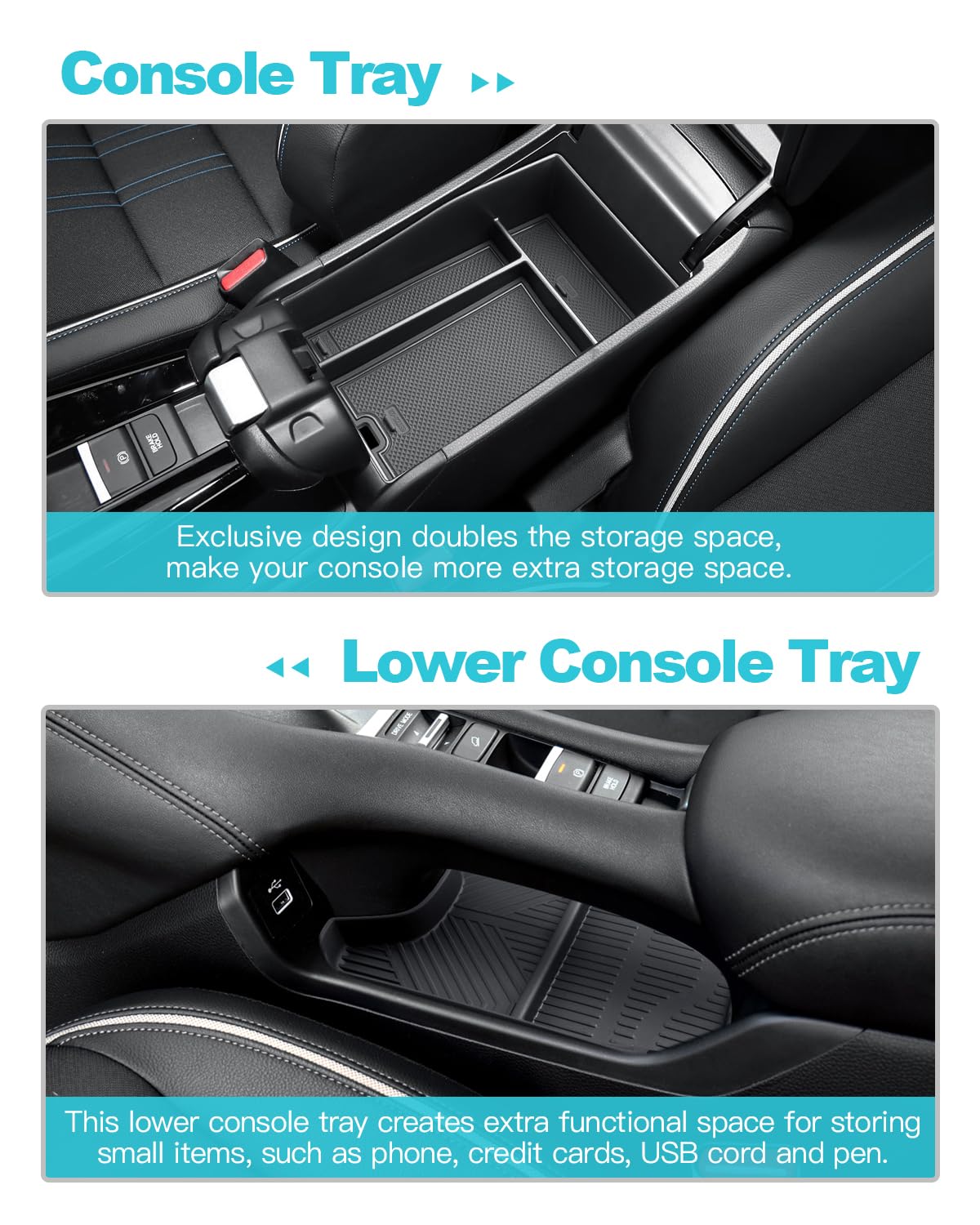 Cdefg 2Pcs For 2023 2024 2025 Hr-V Center Console Organizer Tray For 2023-2025 Honda Hr-V Lower Console Tray Storage Box Floor T