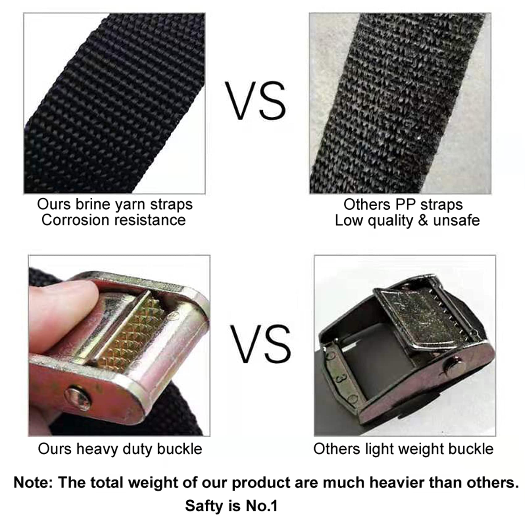 Ayaport Cam Buckle Tie Down Straps 10 Feet 2200Lbs Break Strength Securing Straps With S Hooks For Motorcycle, Kayak, Car, Truck, Dirt Bike, Pack Of 4