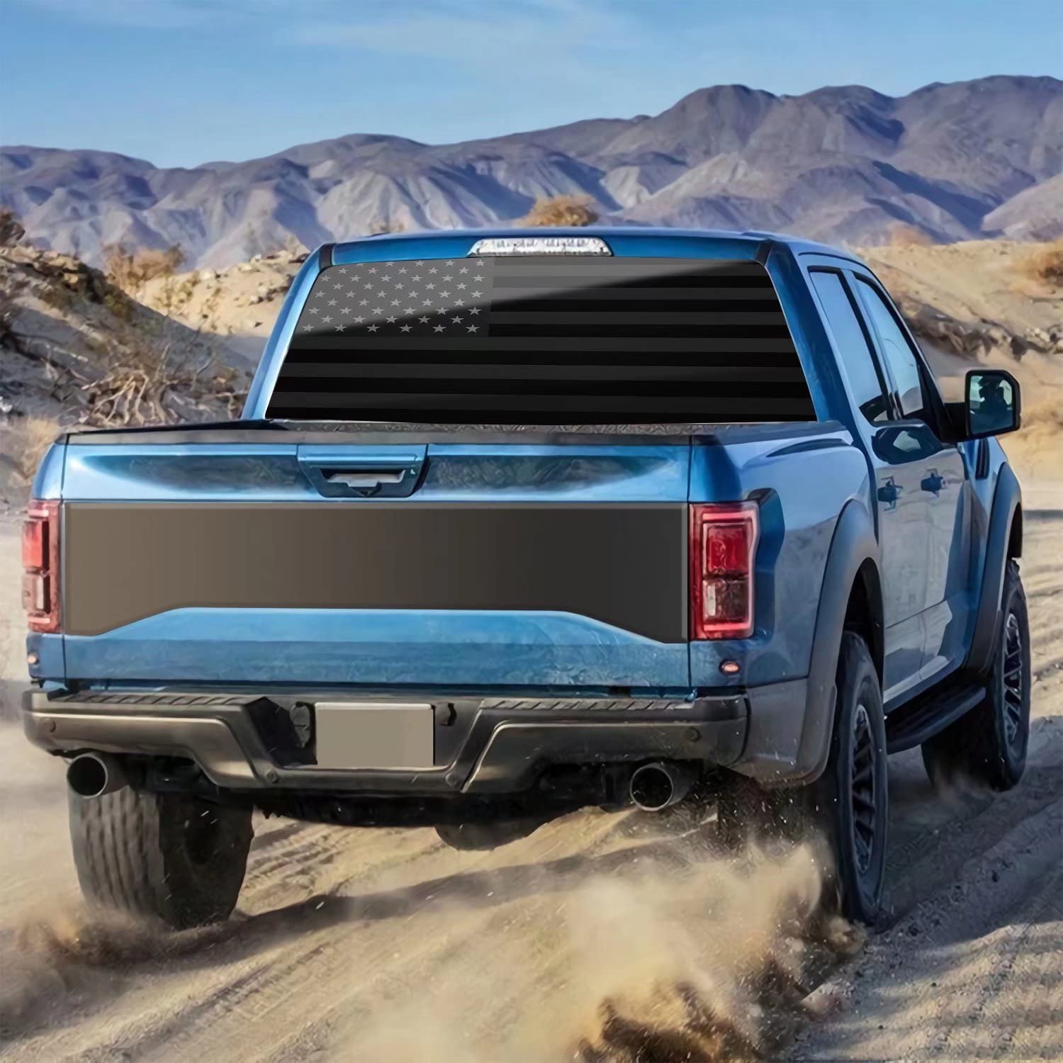 Mlgb Vinyl Rear Window Decal, Deep Black American Flag Pickup Truck Sticker, 66'' X 20''