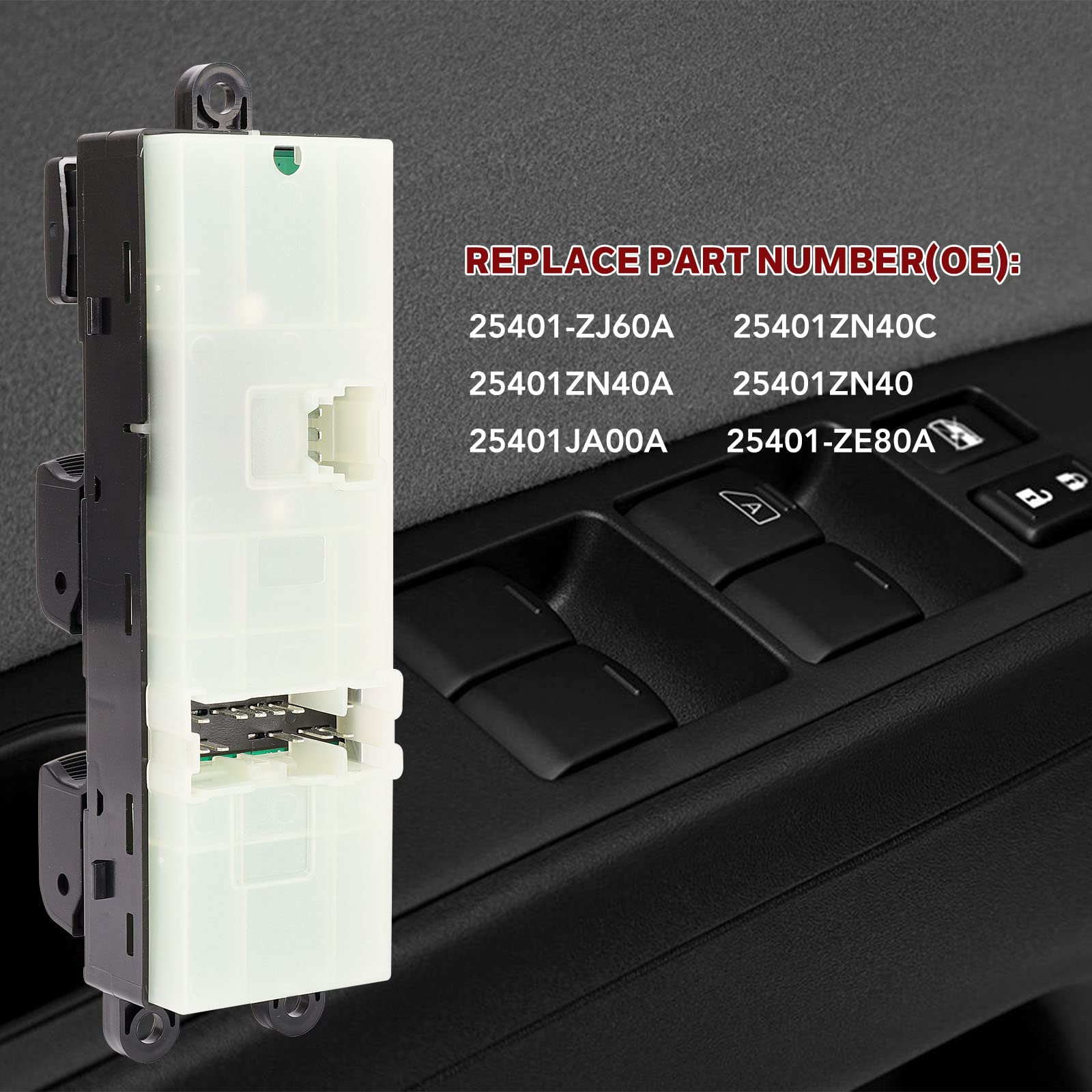 25401-Zj60A Driver Side Master Power Window Switch Replacement For Nissan Sentra 2008 2009 2010 2011 2012, Replace# 25401-Zn50C