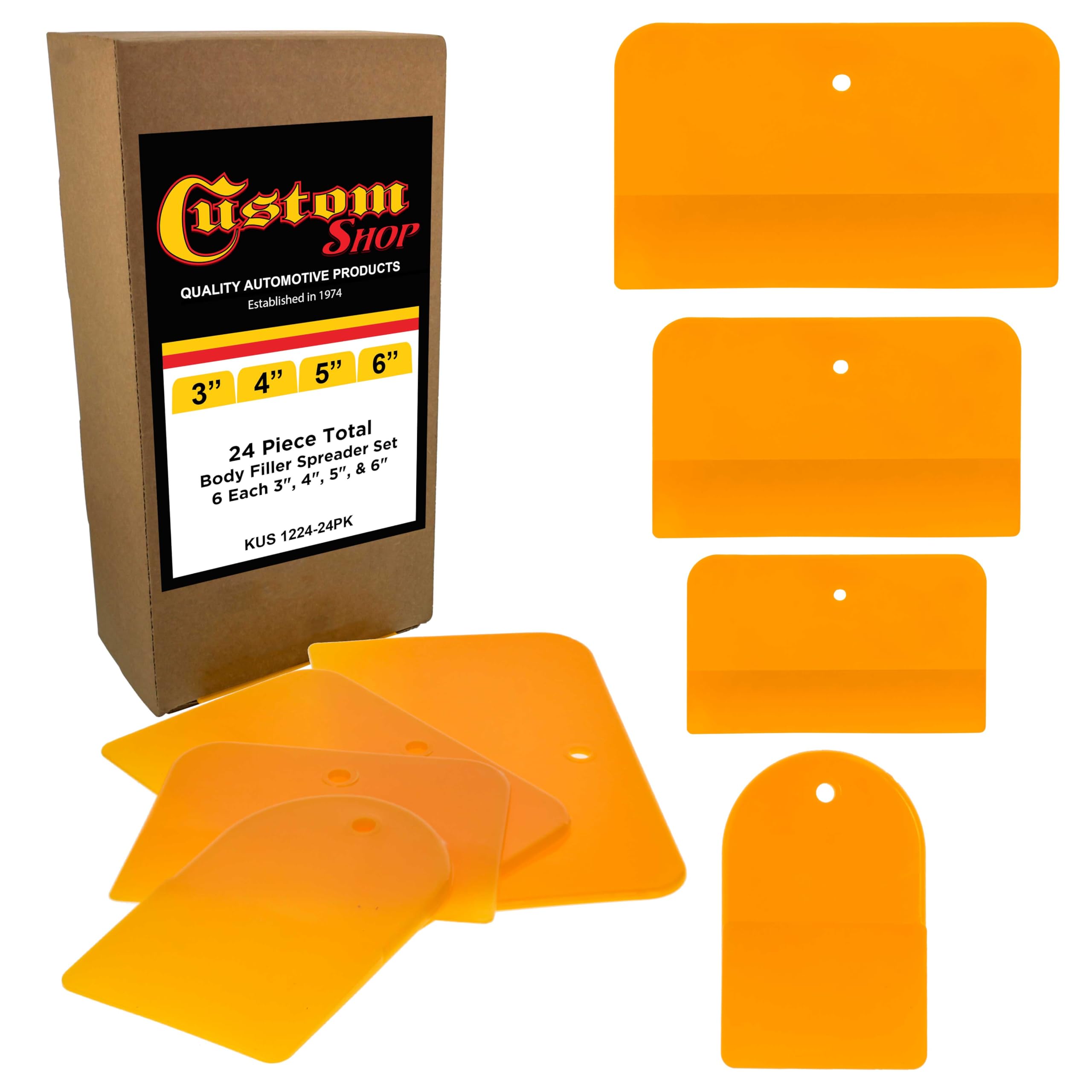 Custom Shop 24-Piece Body Filler Spreader Set, 6 Each 3, 4, 5, & 6 - Apply Spread Automotive Body Fillers, Putties, Glaz
