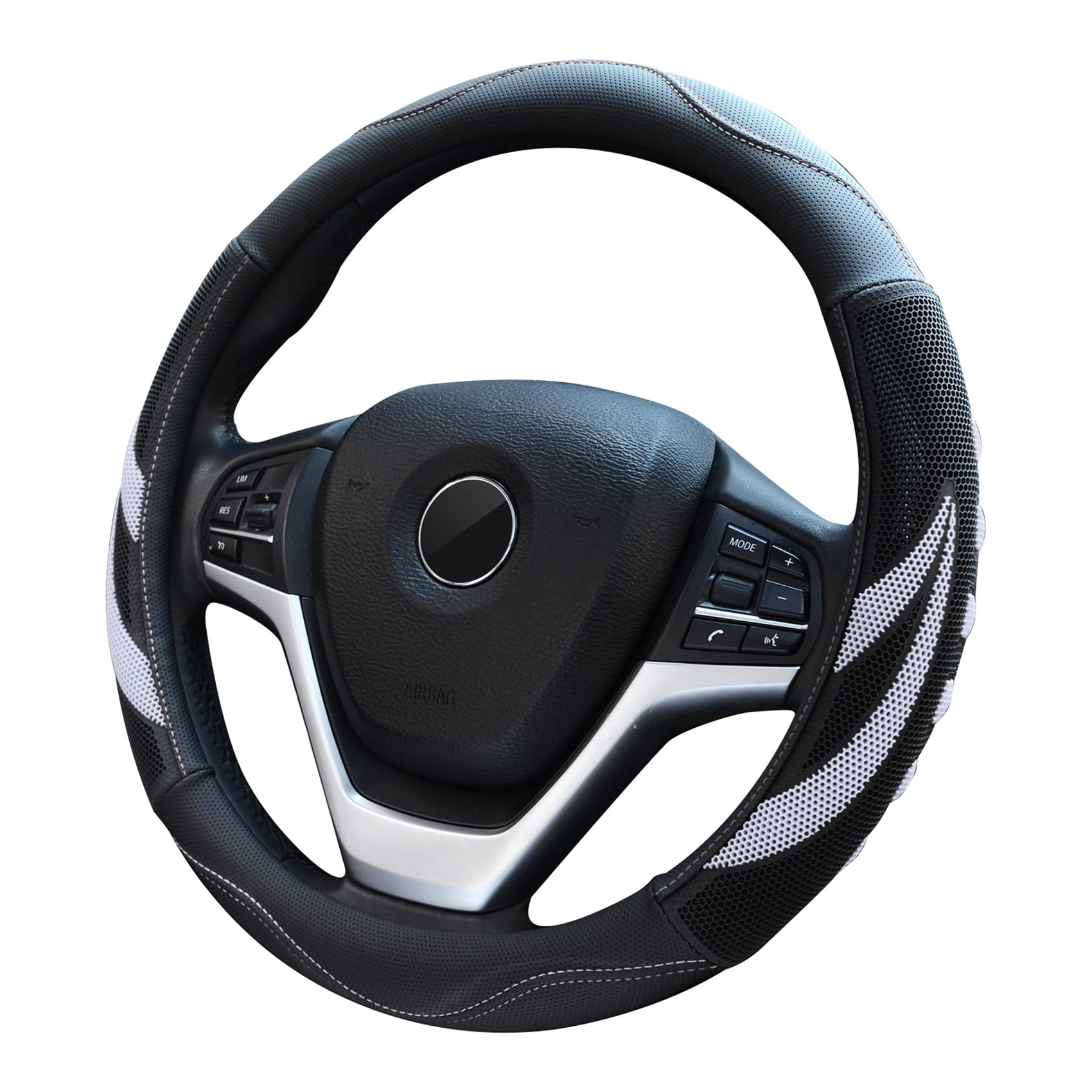 Alusbell Microfiber Leather Steering Wheel Cover Breathable Auto Car Steering Wheel Cover For Men Large-Size With 15 1/2 Inches-