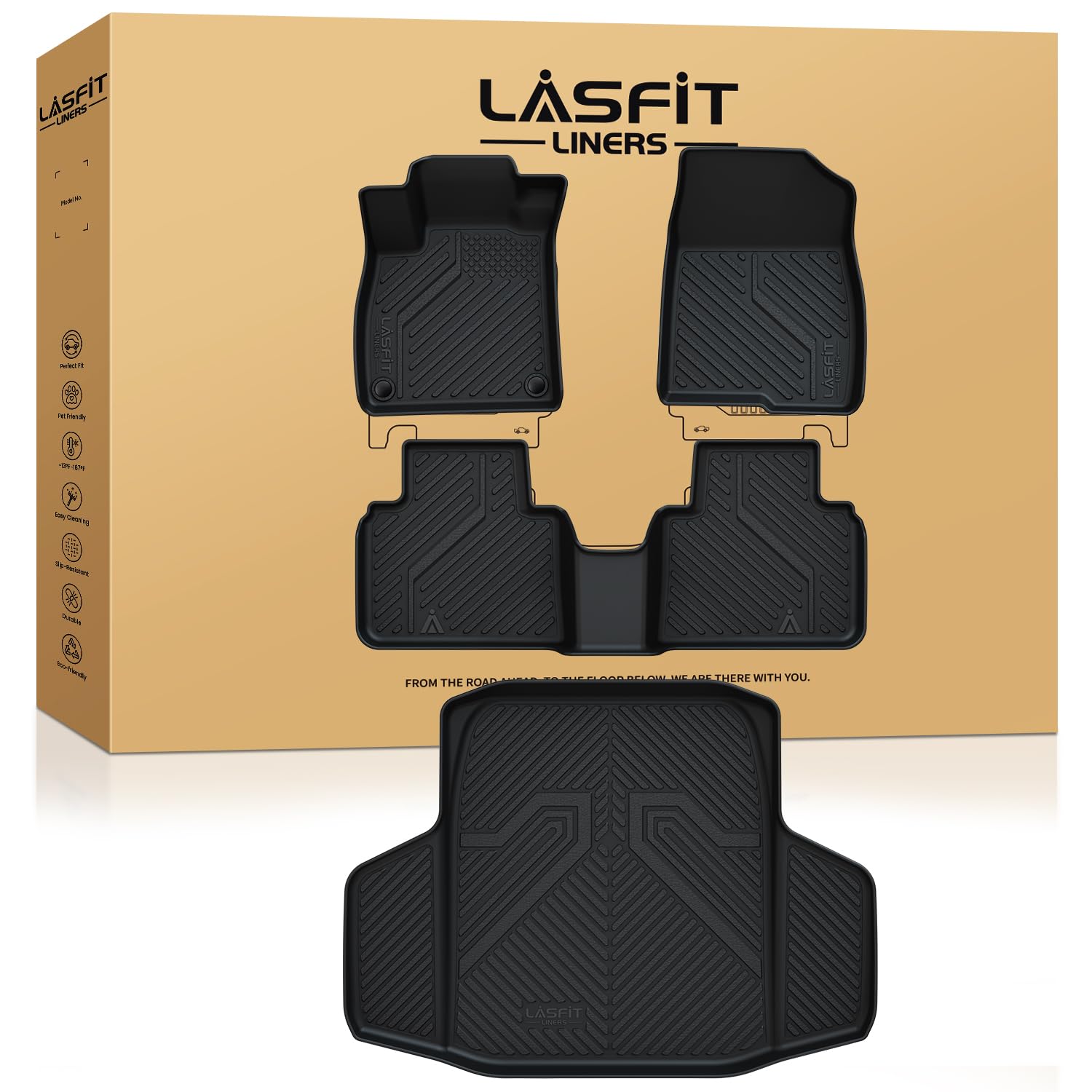 Lasfit Floor Mats And Trunk Mat For Honda Accord Sedan 2018-2022 (Include Hybrid Models), All Weather Tpe Custom Fit Floor Liner