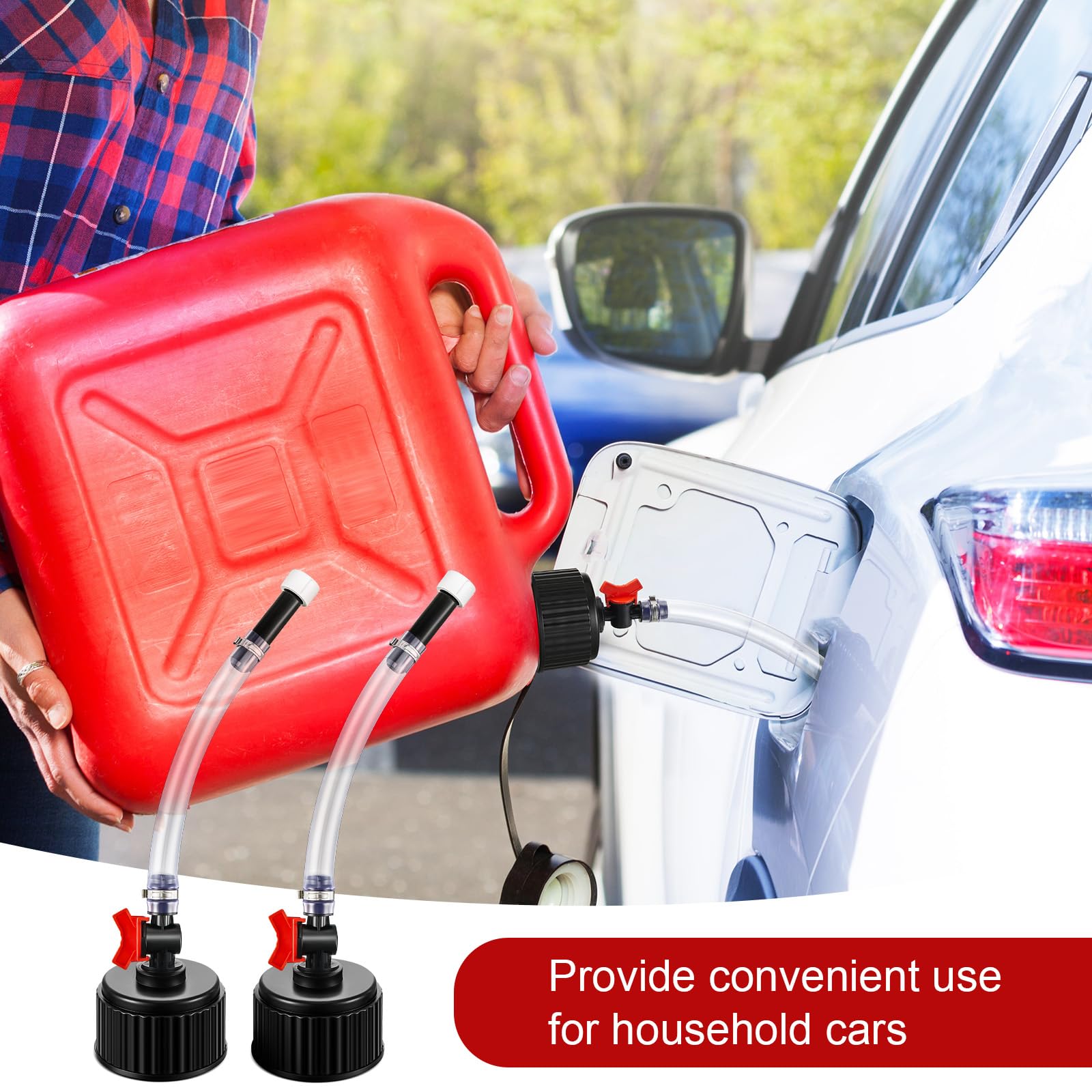 Fabbay 4 Pieces Racing Fuel Jug Cap Racing Fuels Filler Hose 5 Gallon Gas Can Cap With Hose Kits For Gasoline 5 Gallon Container Tank Gas Jug Replacement(Elegant Style)