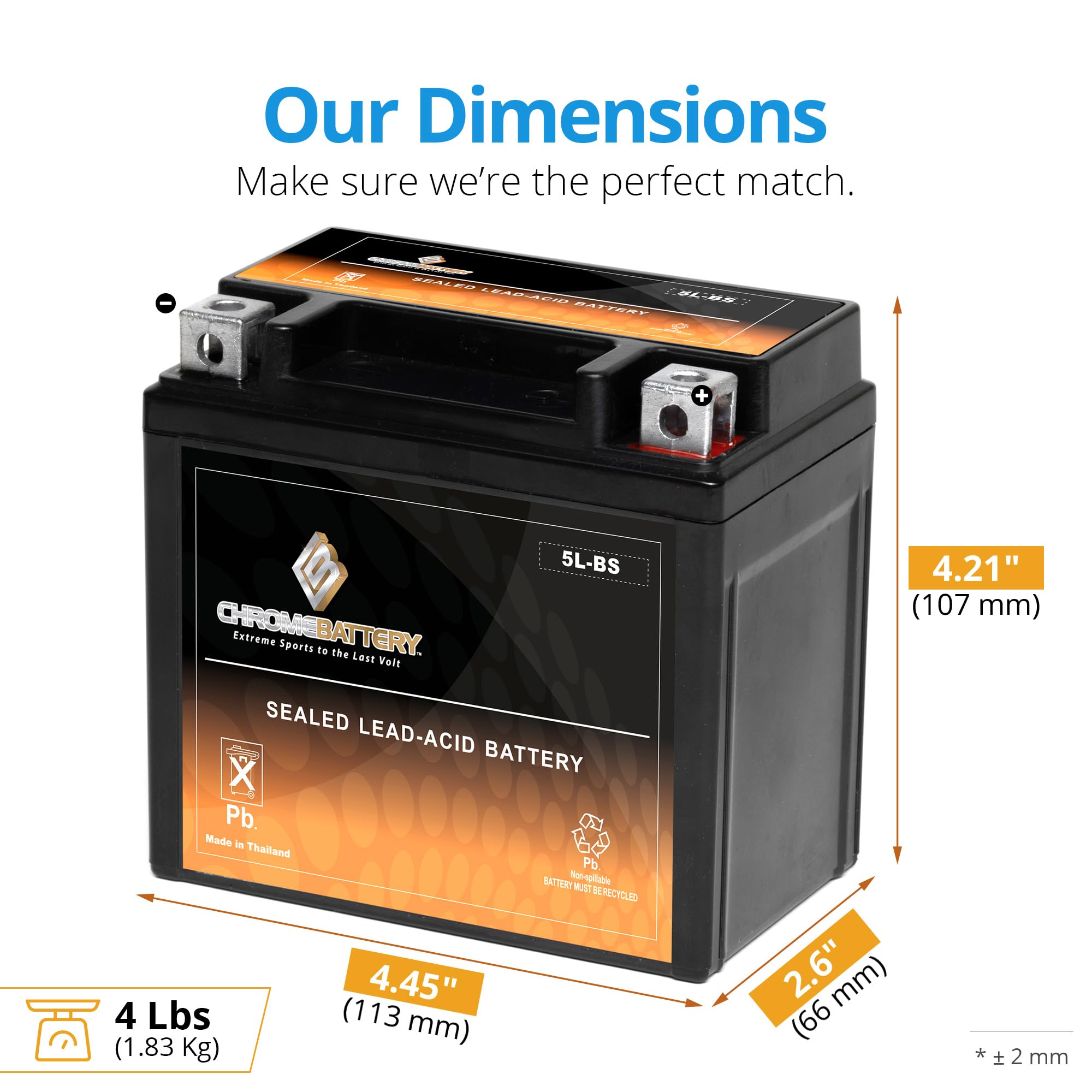 Ytx5L-Bs Rechargeable Sealed Agm Motorcycle Battery - Maintenance Free - High Performance - Replacement For Yamaha, Honda, Husqv